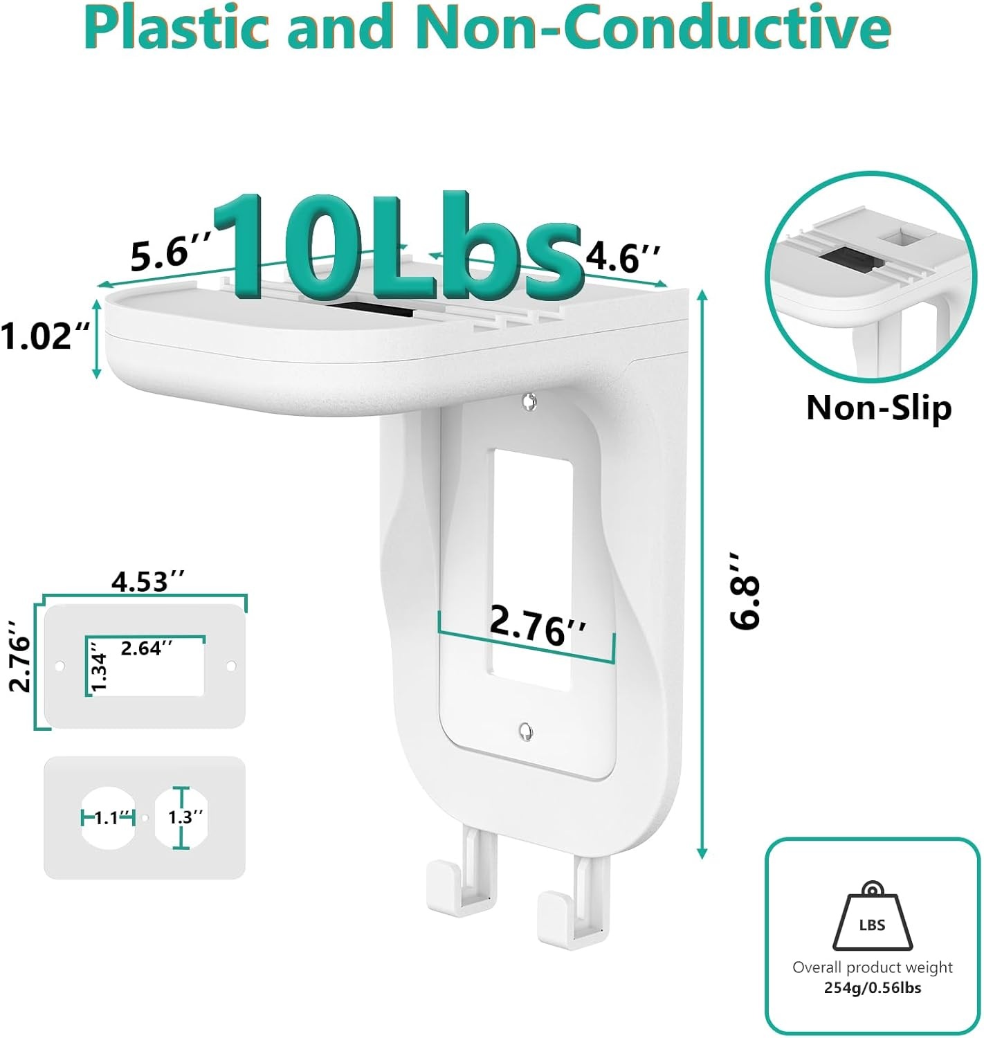 image:imageWALI Outlet Shelf Wall Holder Fit for Duplex GFCI Decorative Outlet Shell A Space Saving for Smart Home Speaker Mounts up to 20lbs with Cable Management OSH002W WhiteWhite2 Packs