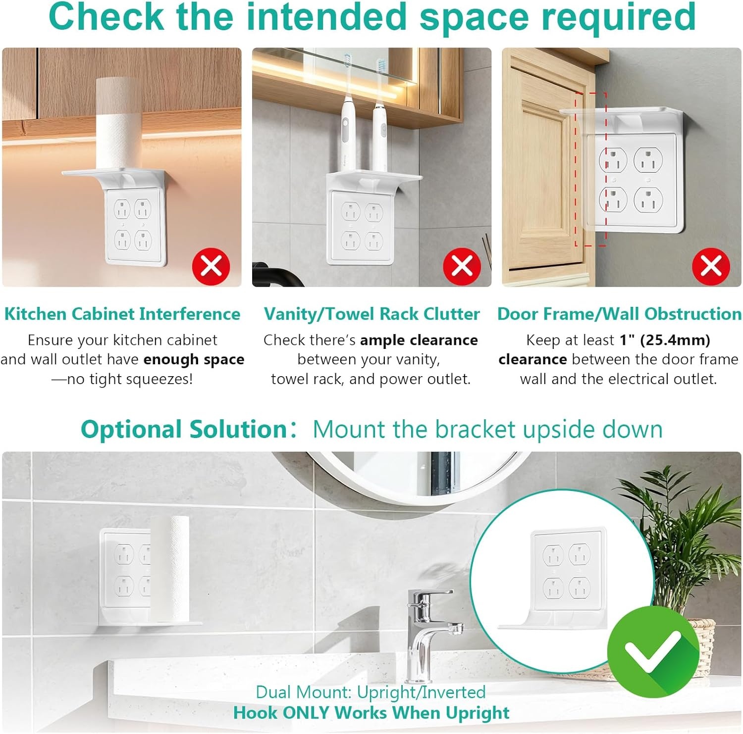 image:imageWALI Outlet Shelf Wall Holder Fit for Duplex GFCI Decorative Outlet Shell A Space Saving for Smart Home Speaker Mounts up to 20lbs with Cable Management OSH002W WhiteWhite2 Packs