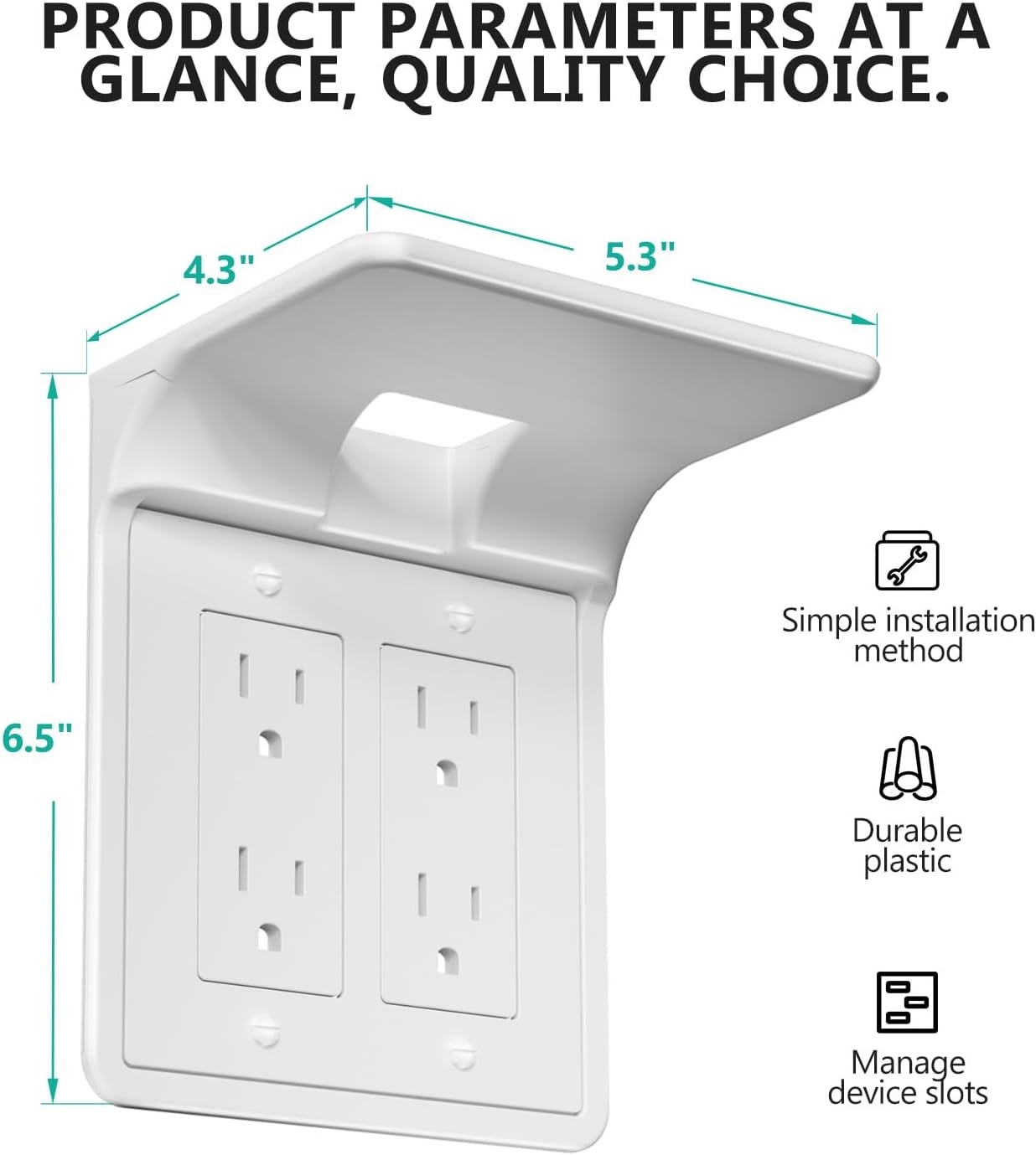 image:imageWALI Outlet Shelf Wall Holder Fit for Duplex GFCI Decorative Outlet Shell A Space Saving for Smart Home Speaker Mounts up to 20lbs with Cable Management OSH002W WhiteWhite2 Packs