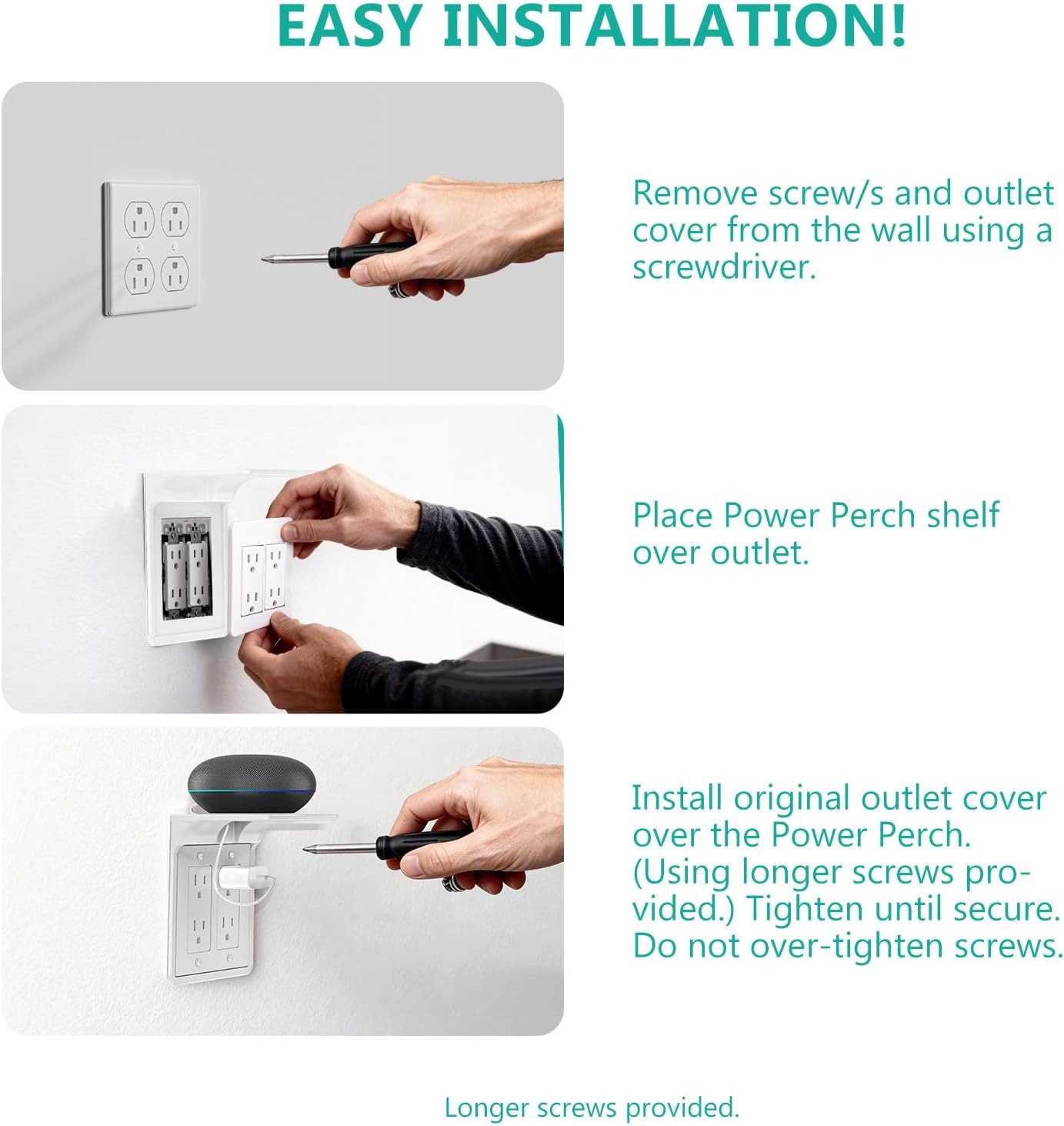 image:imageWALI Outlet Shelf Wall Holder Fit for Duplex GFCI Decorative Outlet Shell A Space Saving for Smart Home Speaker Mounts up to 20lbs with Cable Management OSH002W WhiteWhite2 Packs