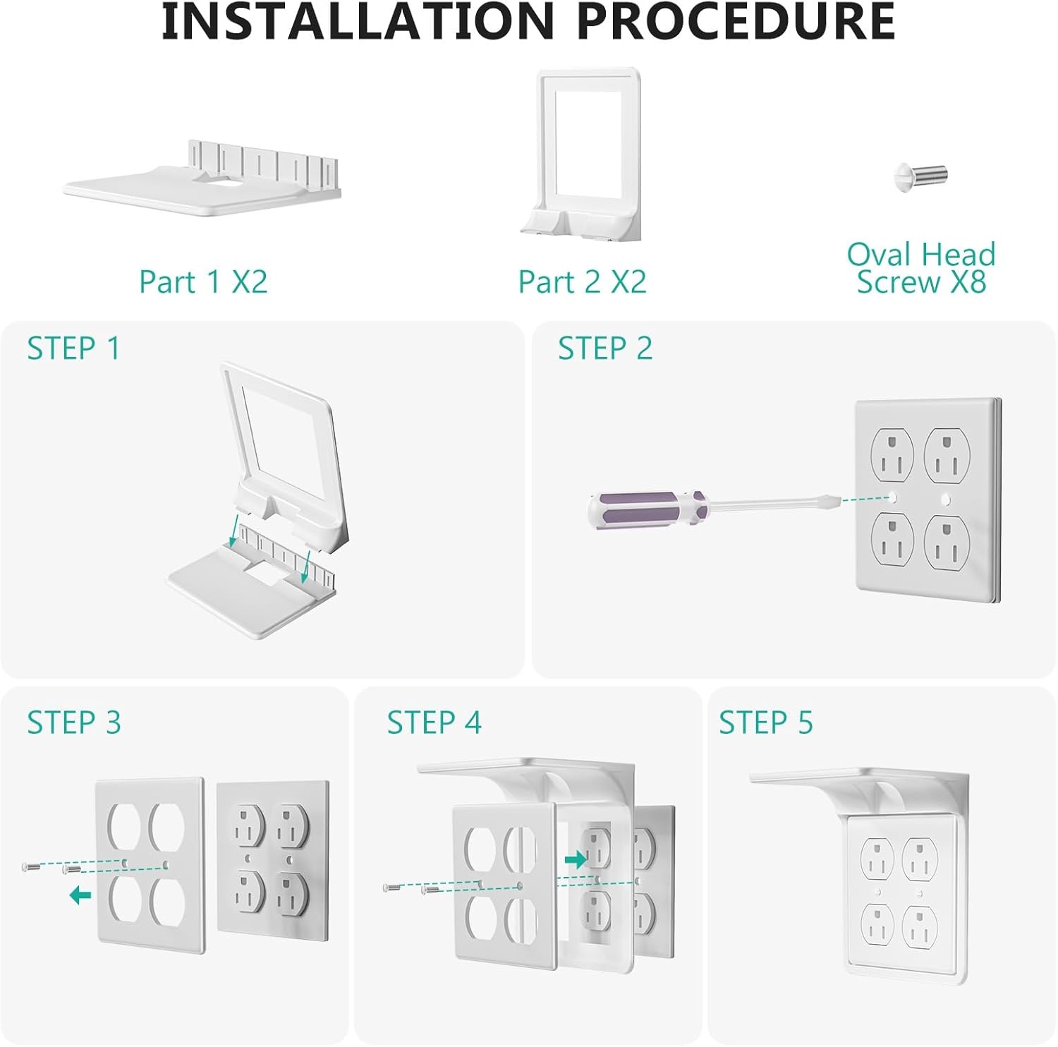 image:imageWALI Outlet Shelf Wall Holder Fit for Duplex GFCI Decorative Outlet Shell A Space Saving for Smart Home Speaker Mounts up to 20lbs with Cable Management OSH002W WhiteWhite2 Packs