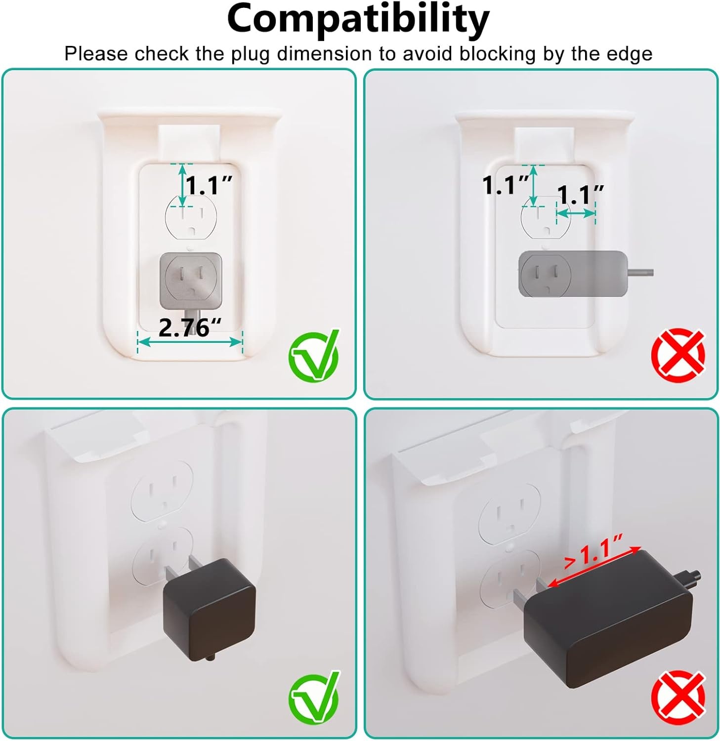 image:imageWALI Outlet Shelf Wall Holder Fit for Duplex GFCI Decorative Outlet Shell A Space Saving for Smart Home Speaker Mounts up to 20lbs with Cable Management OSH002W WhiteWhite2 Packs