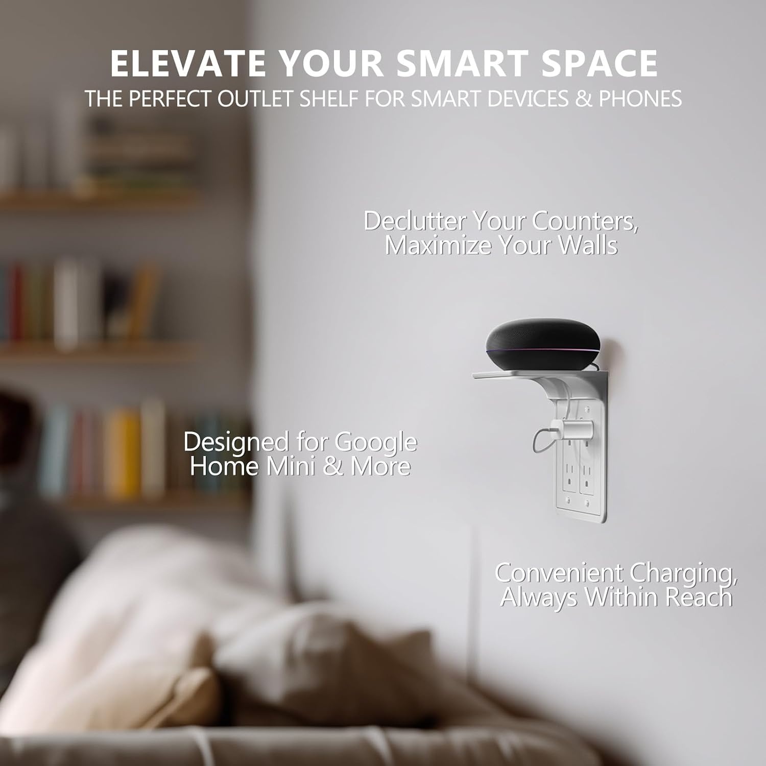 image:imageWALI Outlet Shelf Wall Holder Fit for Duplex GFCI Decorative Outlet Shell A Space Saving for Smart Home Speaker Mounts up to 20lbs with Cable Management OSH002W WhiteWhite2 Packs