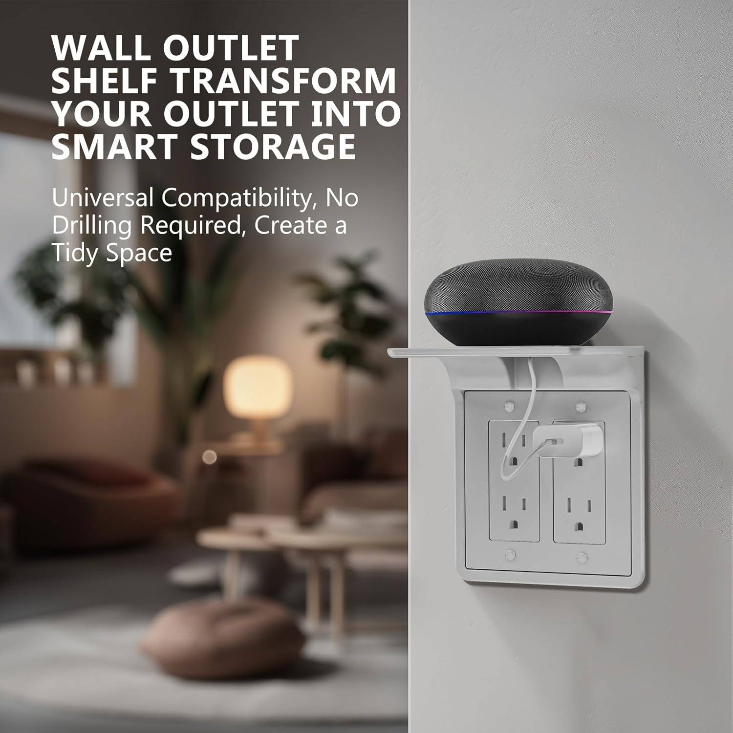 image:imageWALI Outlet Shelf Wall Holder Fit for Duplex GFCI Decorative Outlet Shell A Space Saving for Smart Home Speaker Mounts up to 20lbs with Cable Management OSH002W WhiteWhite2 Packs