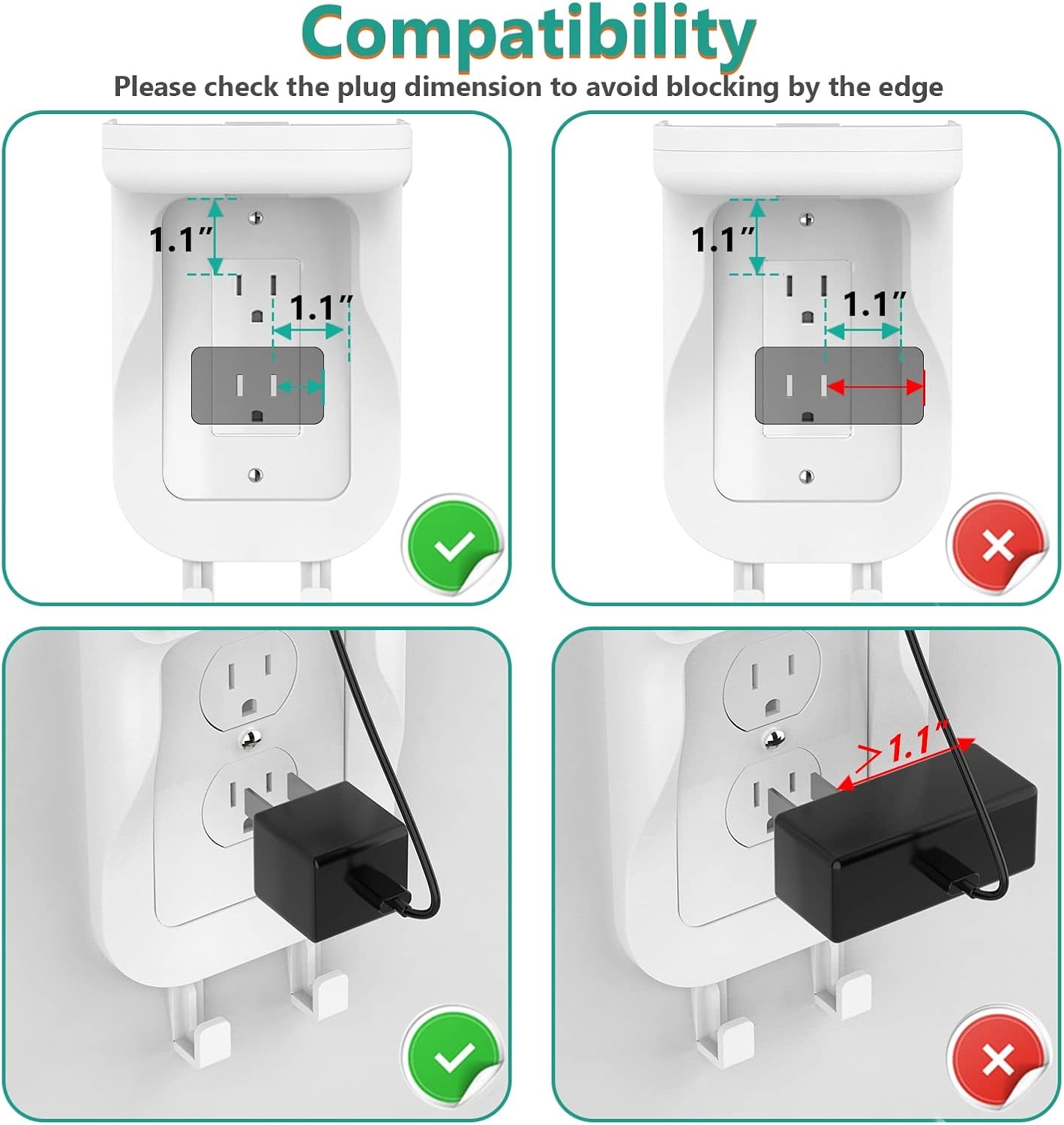image:imageWALI Outlet Shelf Wall Holder Fit for Duplex GFCI Decorative Outlet Shell A Space Saving for Smart Home Speaker Mounts up to 20lbs with Cable Management OSH002W WhiteWhite2 Packs