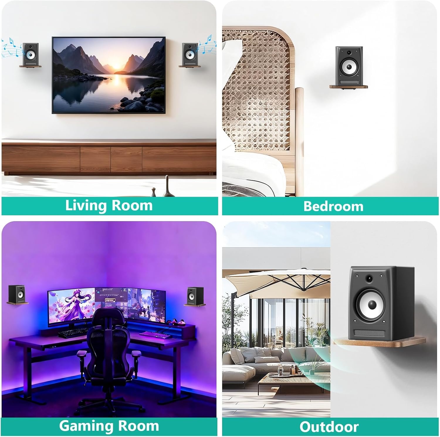 image:imageWALI Speaker Wall Mount Heavy Duty Bookshelf Speaker Floating Wall Shelves Surround Sound Speakers Stand for Living Room Home Theater and Gaming Room Holds up to 55 Lbs SWM302W 1 Pair WhiteWood