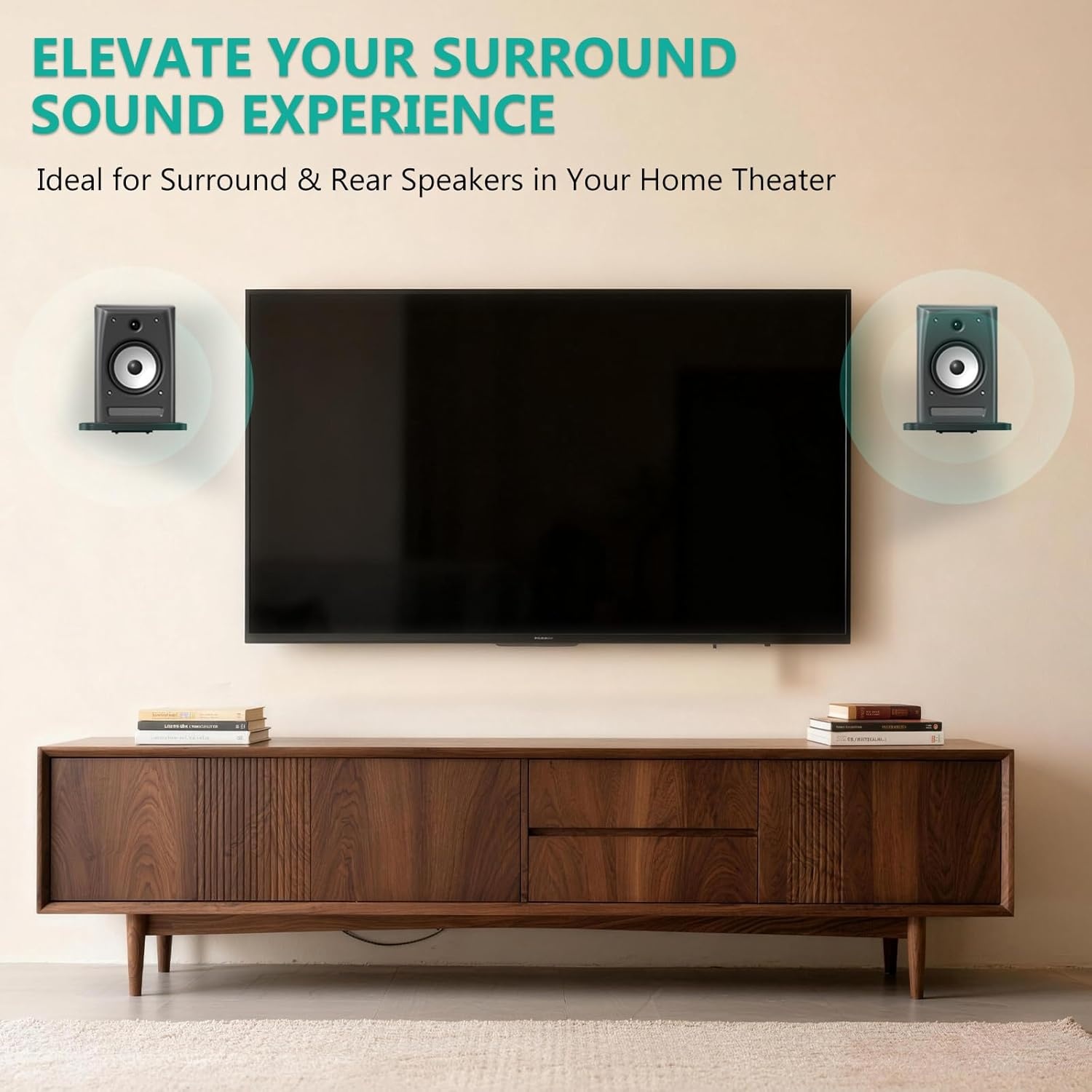 image:imageWALI Speaker Wall Mount Heavy Duty Bookshelf Speaker Floating Wall Shelves Surround Sound Speakers Stand for Living Room Home Theater and Gaming Room Holds up to 55 Lbs SWM302W 1 Pair WhiteBlack