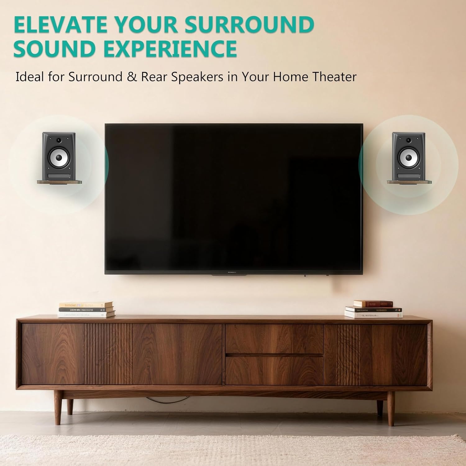 image:imageWALI Speaker Wall Mount Heavy Duty Bookshelf Speaker Floating Wall Shelves Surround Sound Speakers Stand for Living Room Home Theater and Gaming Room Holds up to 55 Lbs SWM302W 1 Pair WhiteWood