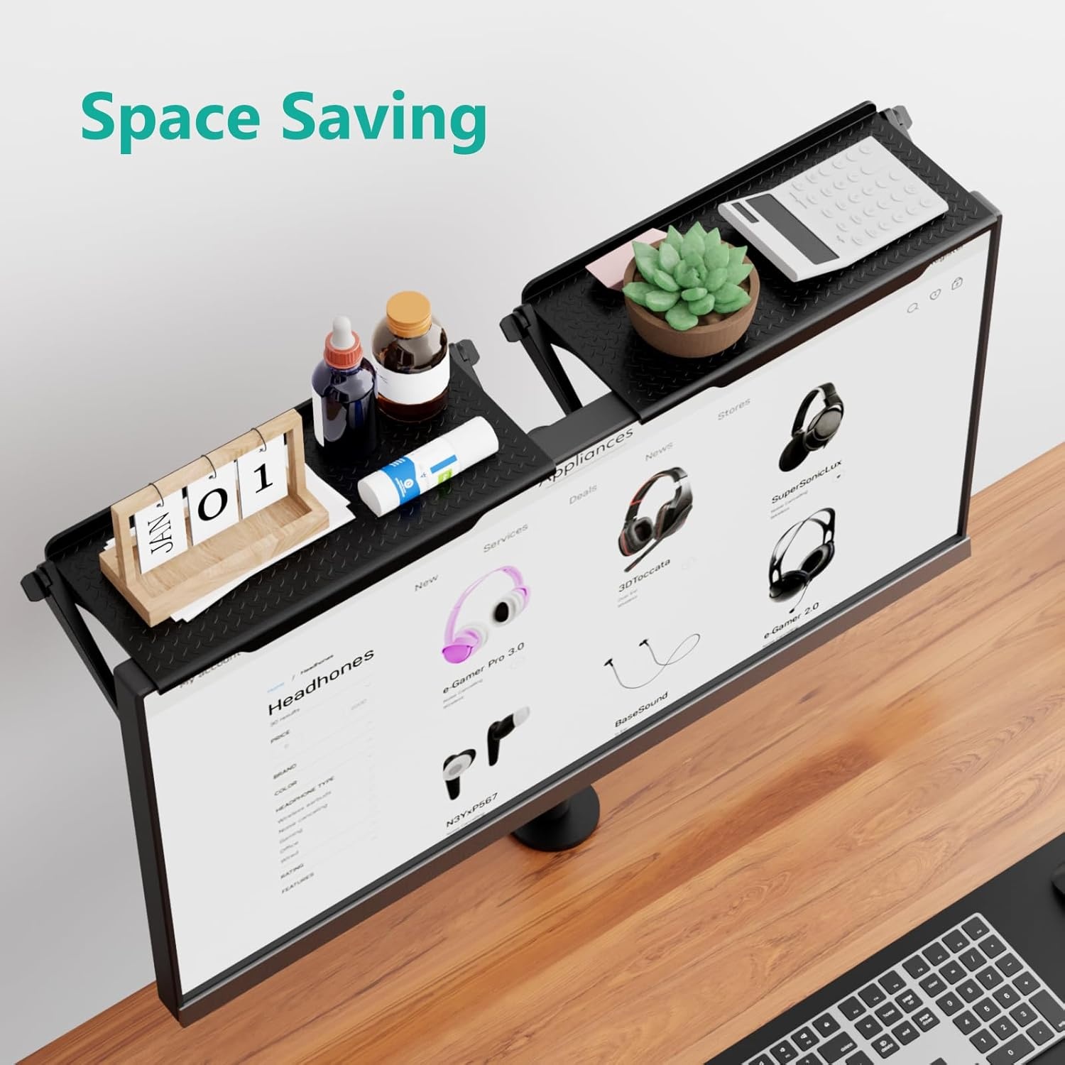 image:imageWALI Speaker Wall Mount Heavy Duty Bookshelf Speaker Floating Wall Shelves Surround Sound Speakers Stand for Living Room Home Theater and Gaming Room Holds up to 55 Lbs SWM302W 1 Pair WhiteBlack