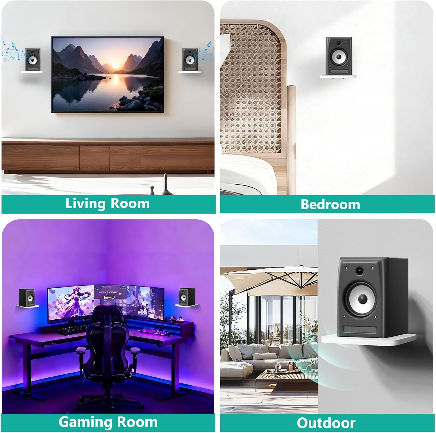 image:imageWALI Speaker Wall Mount Heavy Duty Bookshelf Speaker Floating Wall Shelves Surround Sound Speakers Stand for Living Room Home Theater and Gaming Room Holds up to 55 Lbs SWM302W 1 Pair WhiteWhite