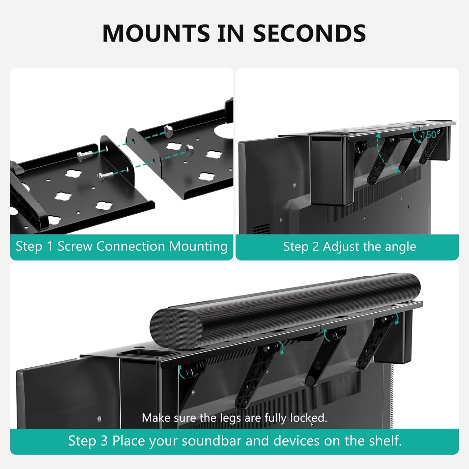 image:imageWALI Speaker Wall Mount Heavy Duty Bookshelf Speaker Floating Wall Shelves Surround Sound Speakers Stand for Living Room Home Theater and Gaming Room Holds up to 55 Lbs SWM302W 1 Pair WhiteBlack
