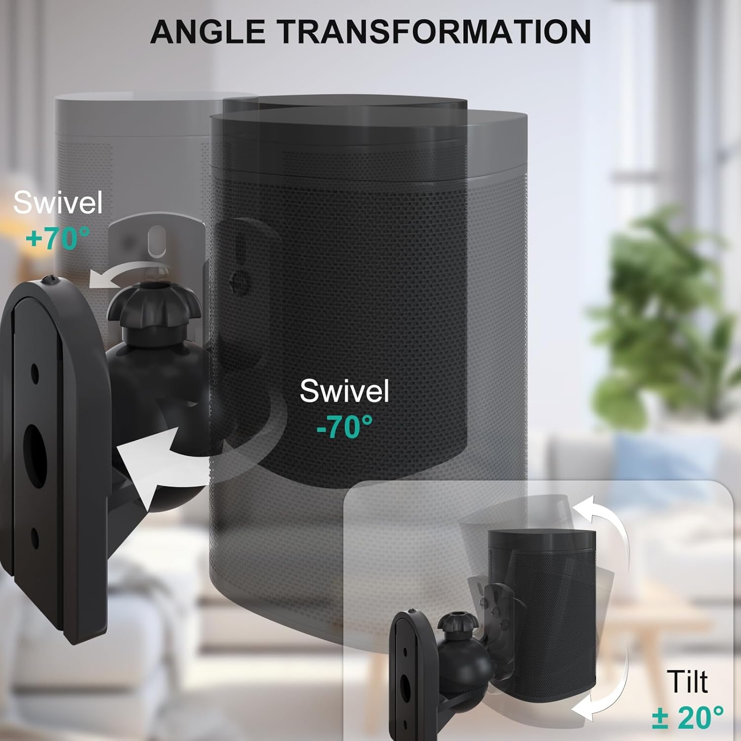 image:imageWALI Speaker Wall Mount Surround Sound Speaker Stand with Adjustable Swivel Tilt Angle Small Bookshelf Speaker Mount for Living Room Home Theater Hold up to 77 Lbs SWM202 2 Pack BlackSmall