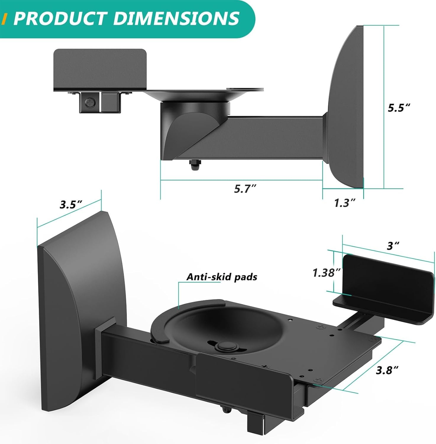 image:imageWALI Speaker Wall Mount Surround Sound Speaker Stand with Adjustable Swivel Tilt Angle Small Bookshelf Speaker Mount for Living Room Home Theater Hold up to 77 Lbs SWM602 5 Pack BlackLarger