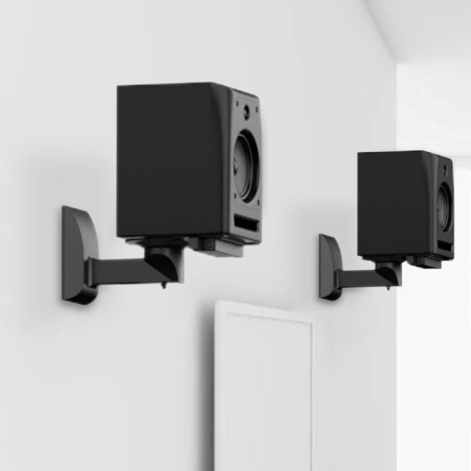 image:imageWALI Speaker Wall Mount Surround Sound Speaker Stand with Adjustable Swivel Tilt Angle Small Bookshelf Speaker Mount for Living Room Home Theater Hold up to 77 Lbs SWM202 2 Pack BlackLarger