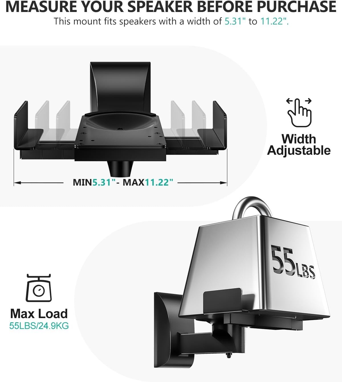 image:imageWALI Speaker Wall Mount Surround Sound Speaker Stand with Adjustable Swivel Tilt Angle Small Bookshelf Speaker Mount for Living Room Home Theater Hold up to 77 Lbs SWM202 2 Pack BlackStandard