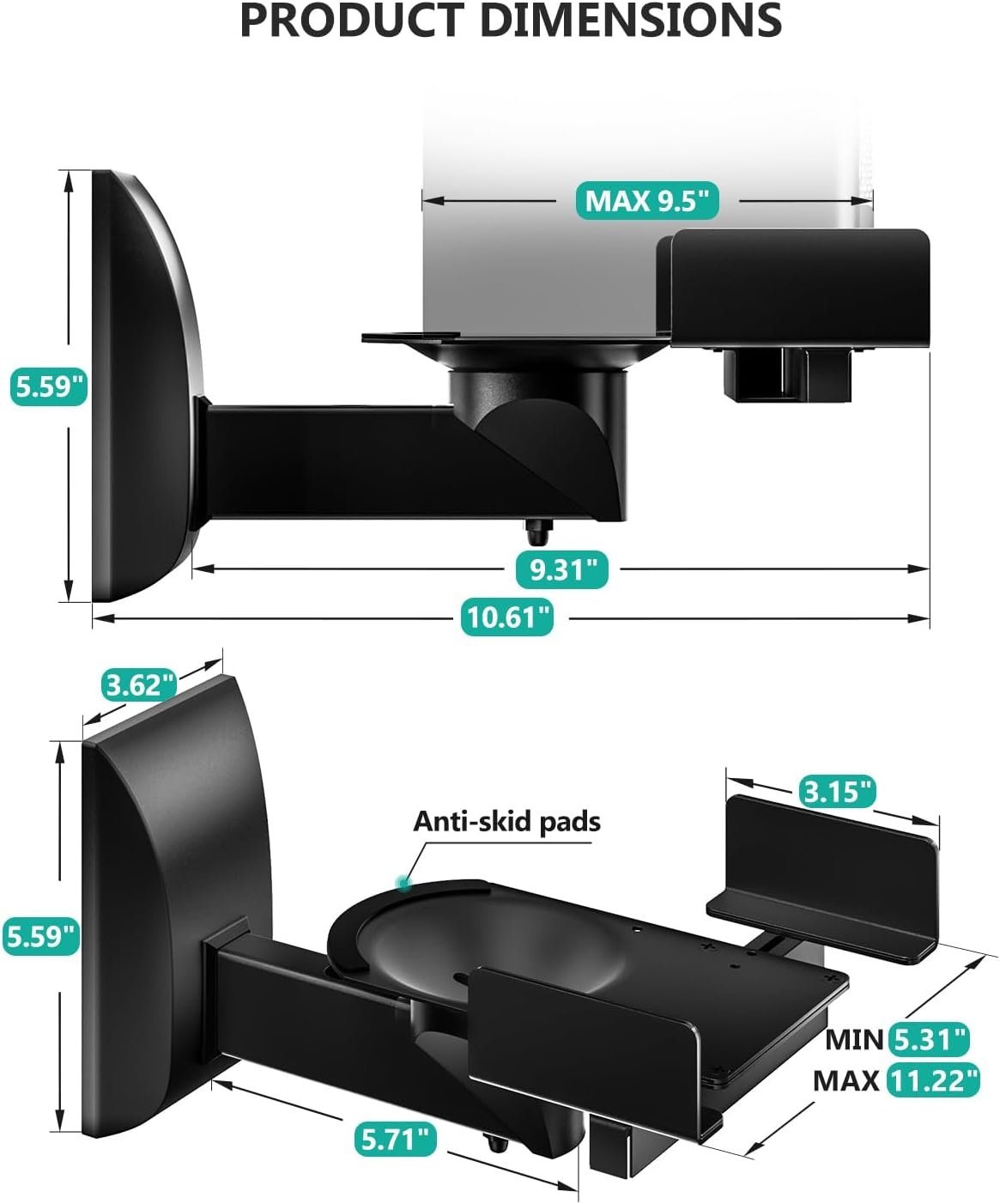 image:imageWALI Speaker Wall Mount Surround Sound Speaker Stand with Adjustable Swivel Tilt Angle Small Bookshelf Speaker Mount for Living Room Home Theater Hold up to 77 Lbs SWM202 2 Pack BlackStandard