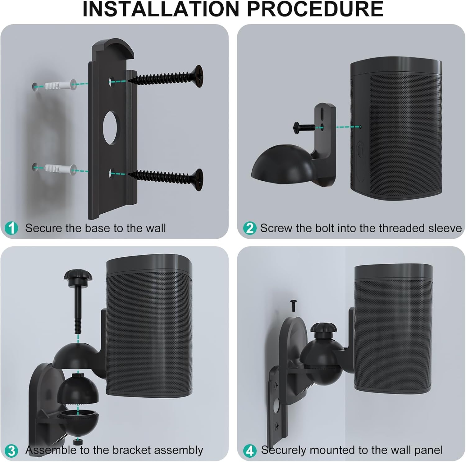 image:imageWALI Speaker Wall Mount Surround Sound Speaker Stand with Adjustable Swivel Tilt Angle Small Bookshelf Speaker Mount for Living Room Home Theater Hold up to 77 Lbs SWM202 2 Pack BlackSmall