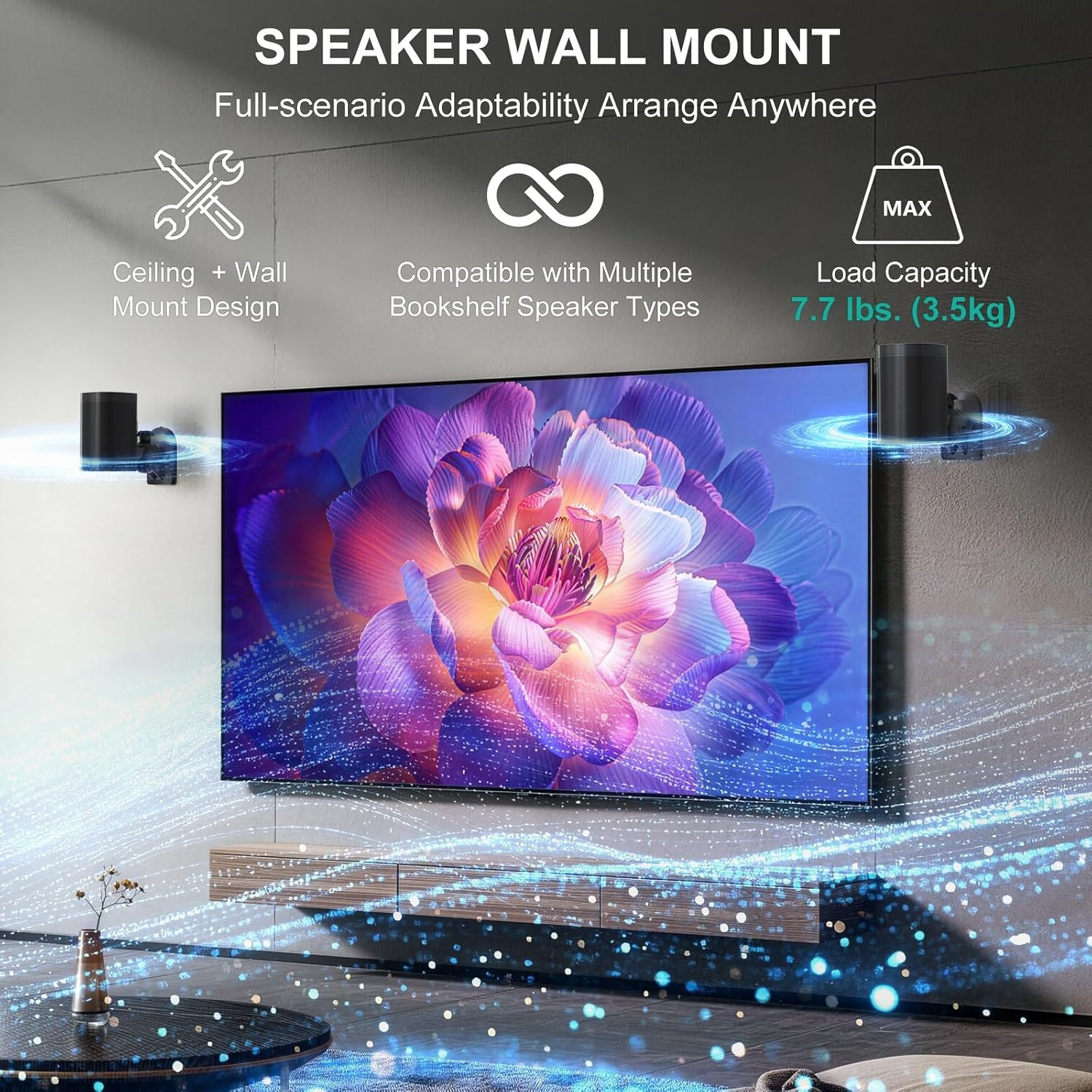 image:imageWALI Speaker Wall Mount Surround Sound Speaker Stand with Adjustable Swivel Tilt Angle Small Bookshelf Speaker Mount for Living Room Home Theater Hold up to 77 Lbs SWM202 2 Pack BlackSmall