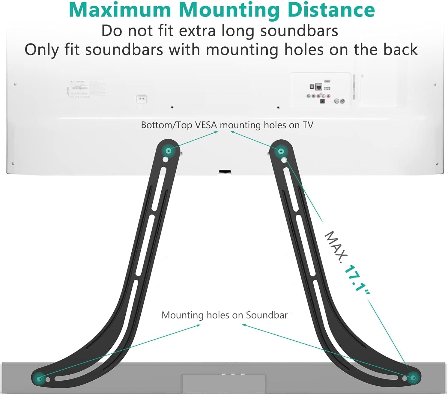 image:imageWALI Universal Soundbar Mount for TV HeavyDuty Bracket for Mounting Above or Below Screen Length Up to 167Fits SamsungSonyBoseLGVizioRokuVizioBose amp More SBR206Length Up to 17