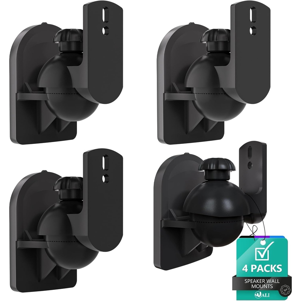 image:imageWALI Speaker Wall Mount Surround Sound Speaker Stand with Adjustable Swivel Tilt Angle Small Bookshelf Speaker Mount for Living Room Home Theater Hold up to 77 Lbs SWM202 2 Pack BlackSmall