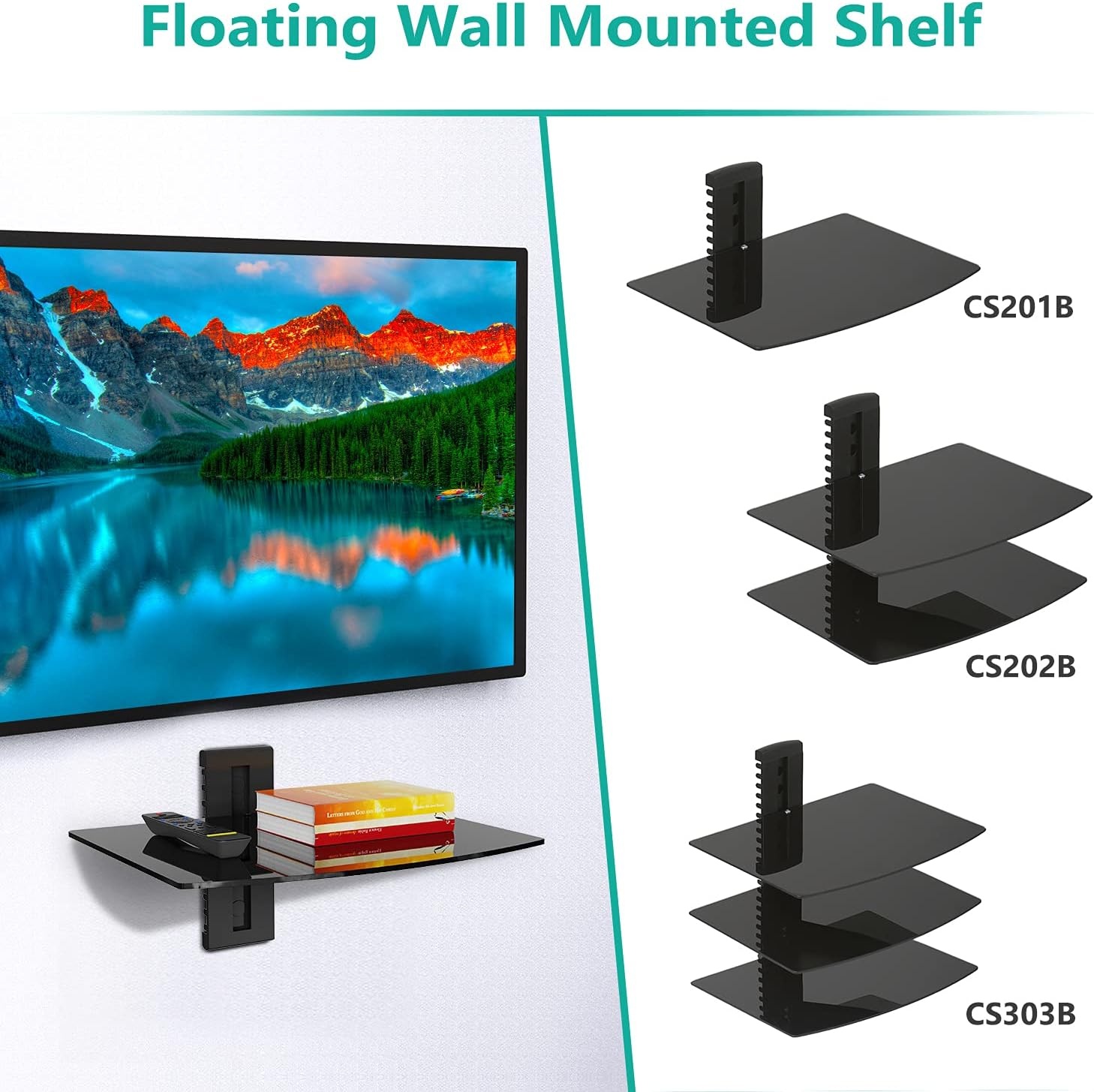 image:imageWALI Floating TV Shelf 2 Tier Projector Shelf for DVD Players Routers Game Consoles Cable Boxes Living Room Decor Accessories Wall Mount Shelves Holds Up to 22lbs CS202N 2Shelf Walnut BrownGlass Black