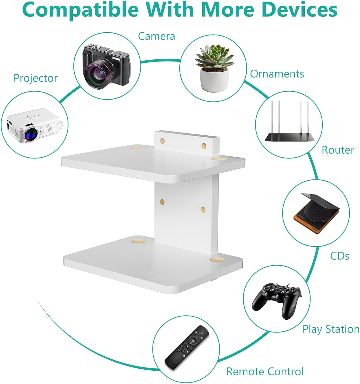 image:imageWALI Floating TV Shelf 2 Tier Projector Shelf for DVD Players Routers Game Consoles Cable Boxes Living Room Decor Accessories Wall Mount Shelves Holds Up to 22lbs CS202N 2Shelf Walnut BrownWhite