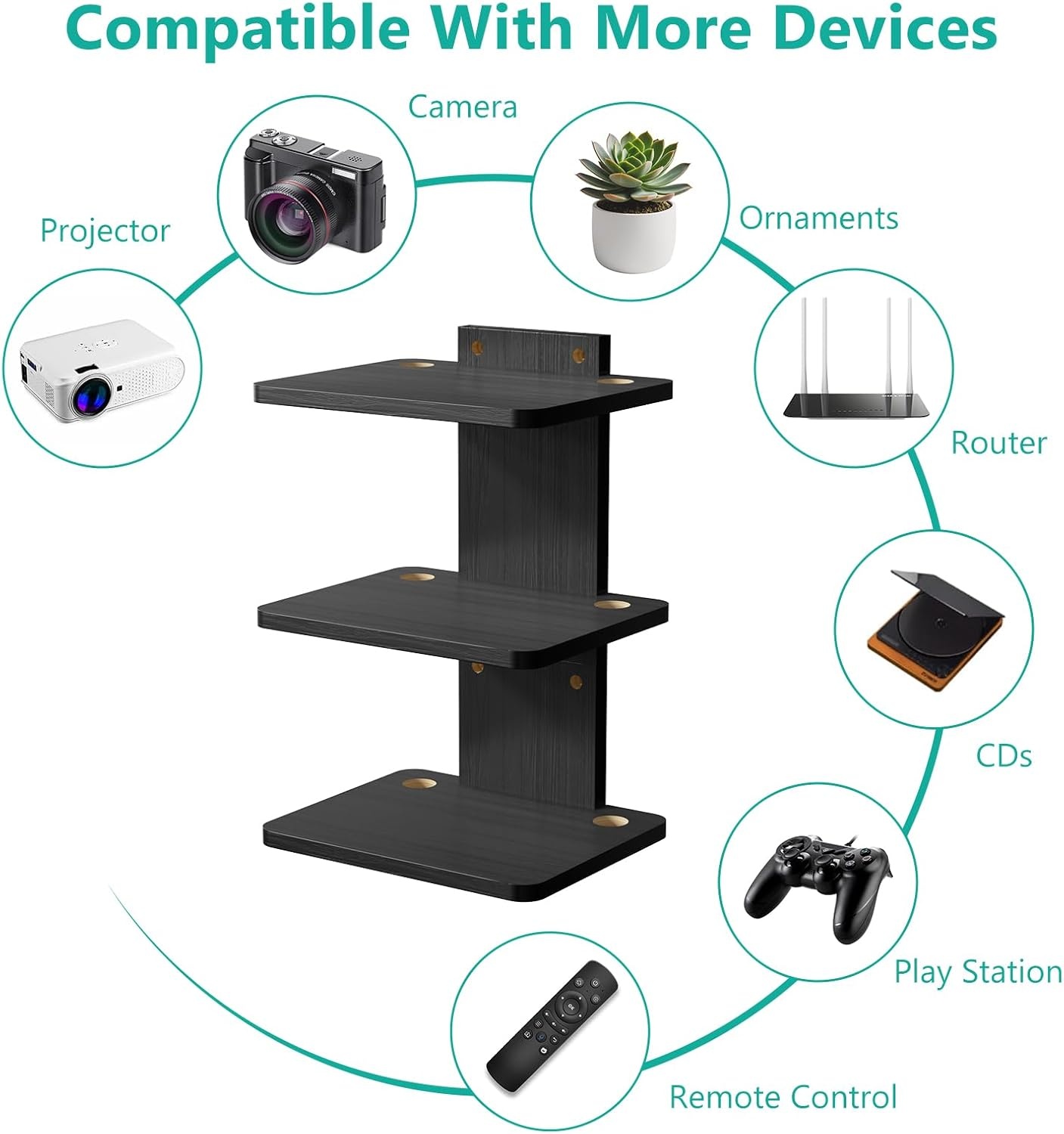 image:imageWALI Floating TV Shelf 2 Tier Projector Shelf for DVD Players Routers Game Consoles Cable Boxes Living Room Decor Accessories Wall Mount Shelves Holds Up to 22lbs CS202N 2Shelf Walnut BrownBlack