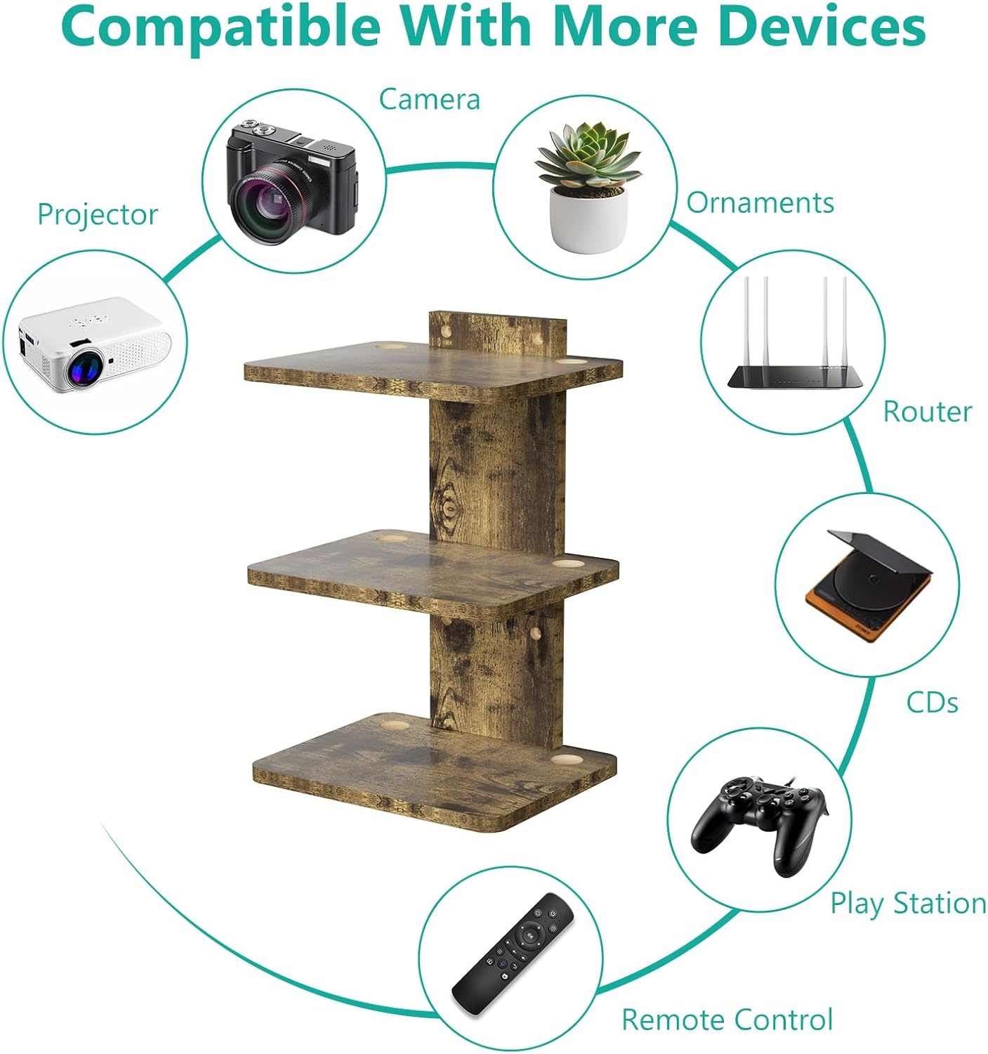 image:imageWALI Floating TV Shelf 2 Tier Projector Shelf for DVD Players Routers Game Consoles Cable Boxes Living Room Decor Accessories Wall Mount Shelves Holds Up to 22lbs CS202N 2Shelf Walnut BrownVintage Brown
