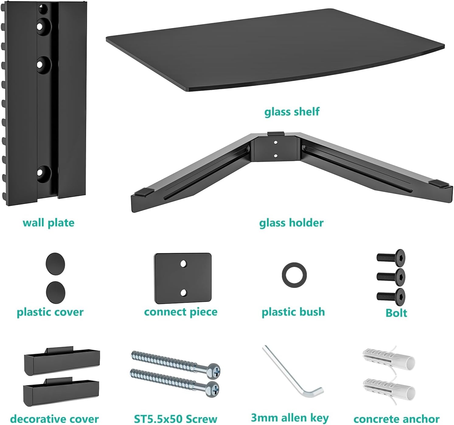 image:imageWALI Floating TV Shelf 2 Tier Projector Shelf for DVD Players Routers Game Consoles Cable Boxes Living Room Decor Accessories Wall Mount Shelves Holds Up to 22lbs CS202N 2Shelf Walnut BrownGlass Black