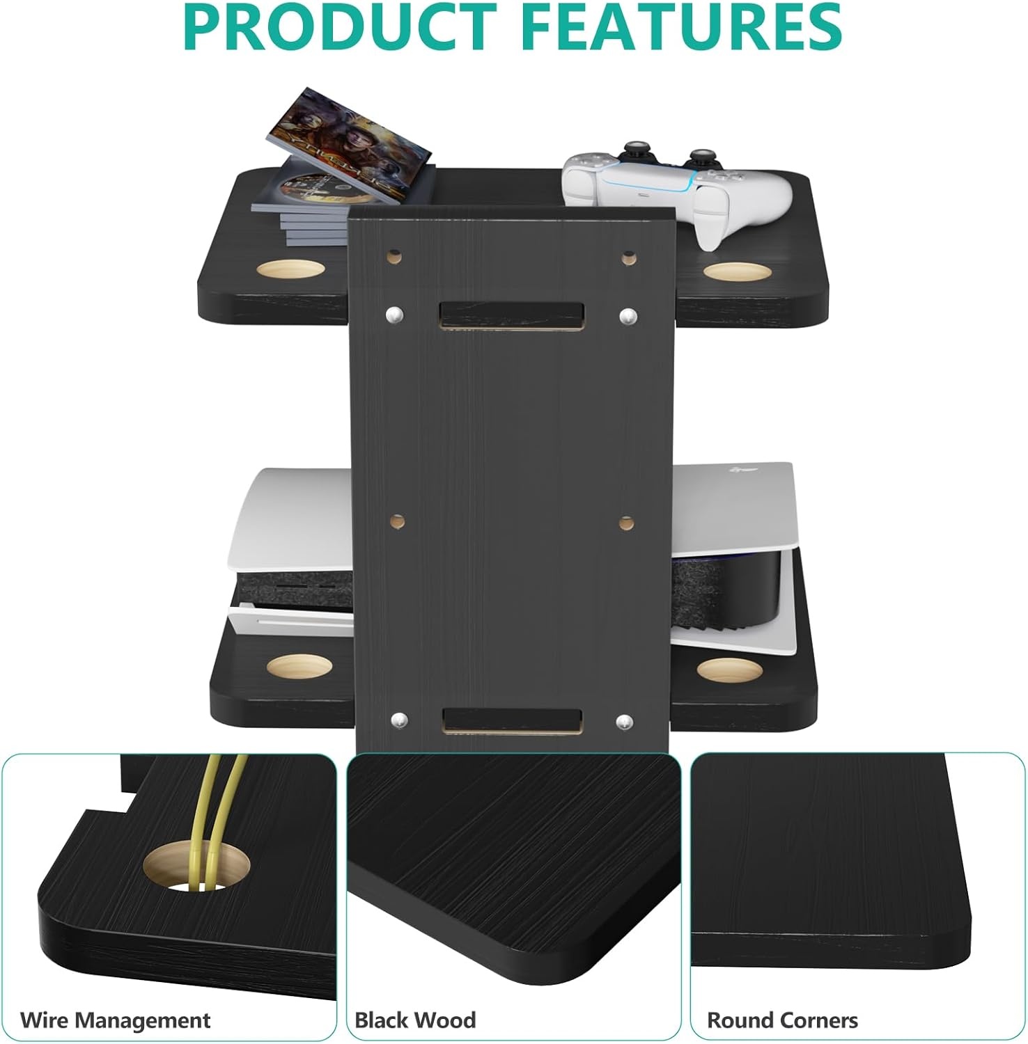image:imageWALI Floating TV Shelf 2 Tier Projector Shelf for DVD Players Routers Game Consoles Cable Boxes Living Room Decor Accessories Wall Mount Shelves Holds Up to 22lbs CS202N 2Shelf Walnut BrownBlack