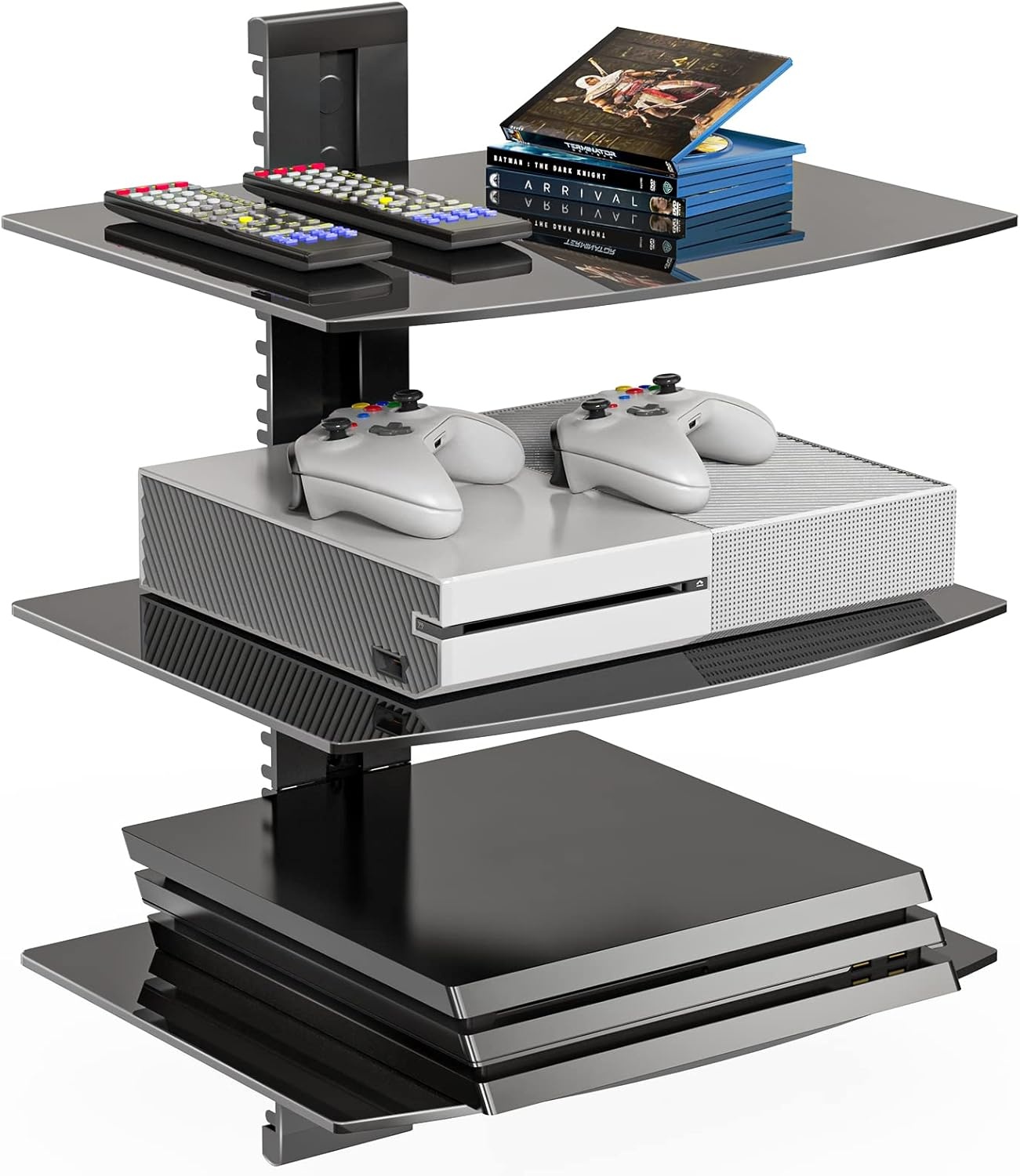 image:imageWALI Floating TV Shelf 2 Tier Projector Shelf for DVD Players Routers Game Consoles Cable Boxes Living Room Decor Accessories Wall Mount Shelves Holds Up to 22lbs CS202N 2Shelf Walnut BrownGlass Black