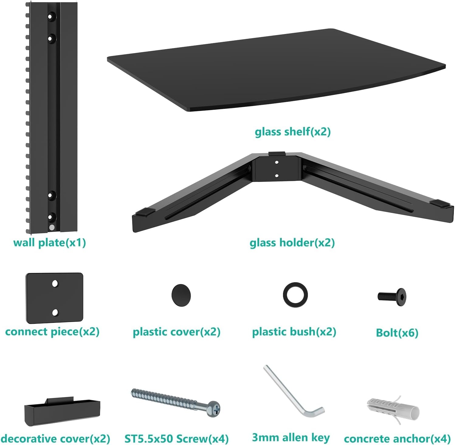 image:imageWALI Floating TV Shelf 2 Tier Projector Shelf for DVD Players Routers Game Consoles Cable Boxes Living Room Decor Accessories Wall Mount Shelves Holds Up to 22lbs CS202N 2Shelf Walnut BrownGlass Black
