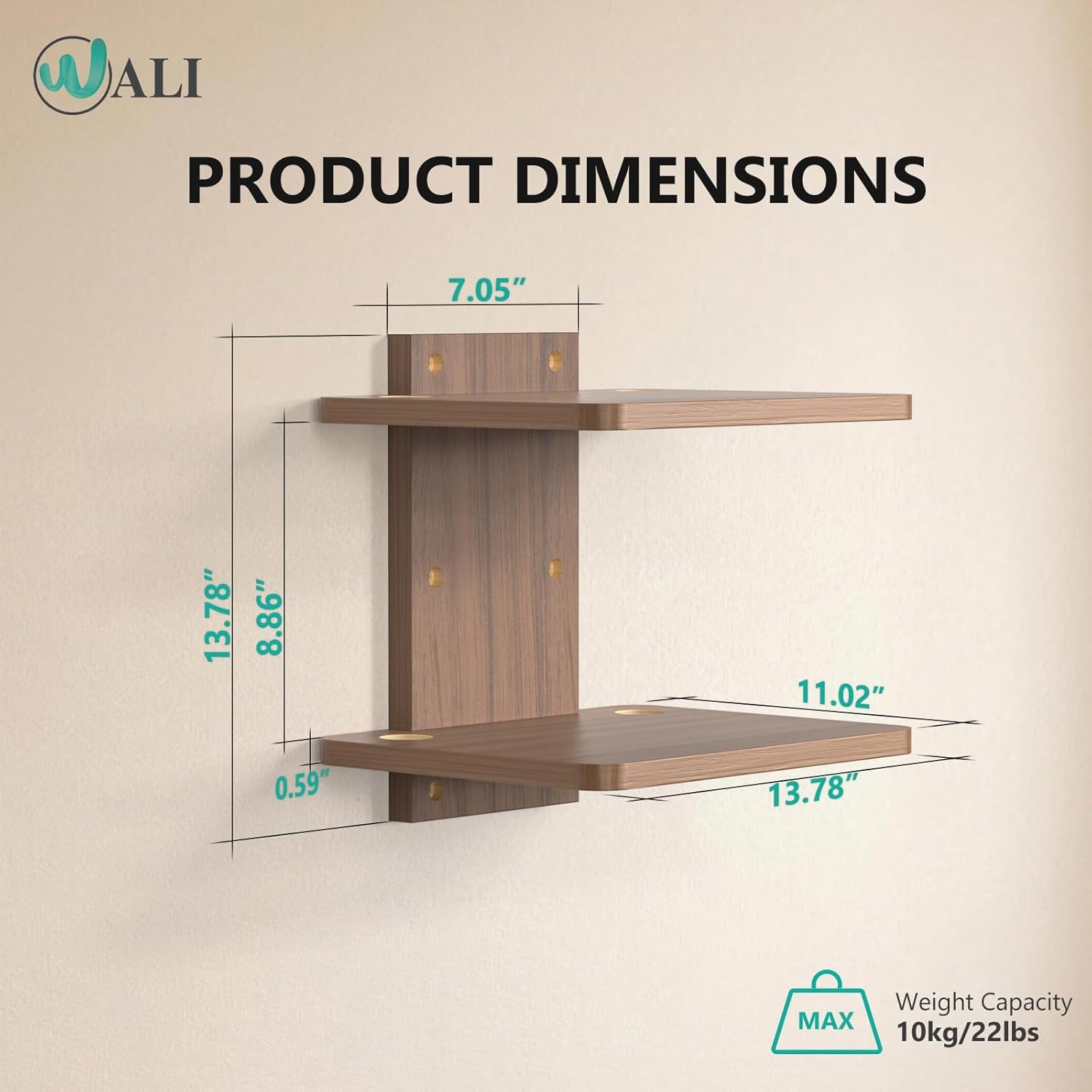 image:imageWALI Floating TV Shelf 2 Tier Projector Shelf for DVD Players Routers Game Consoles Cable Boxes Living Room Decor Accessories Wall Mount Shelves Holds Up to 22lbs CS202N 2Shelf Walnut BrownWalnut Brown