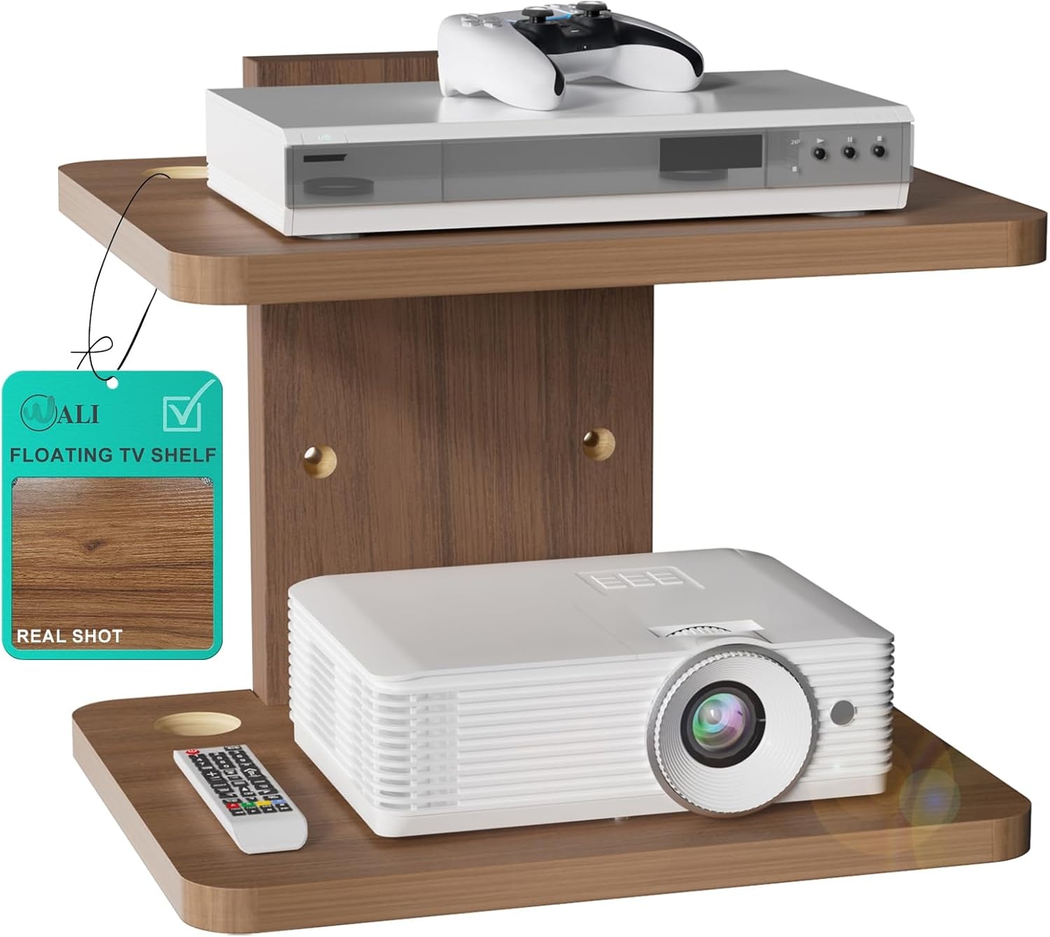image:imageWALI Floating TV Shelf 2 Tier Projector Shelf for DVD Players Routers Game Consoles Cable Boxes Living Room Decor Accessories Wall Mount Shelves Holds Up to 22lbs CS202N 2Shelf Walnut BrownWalnut Brown