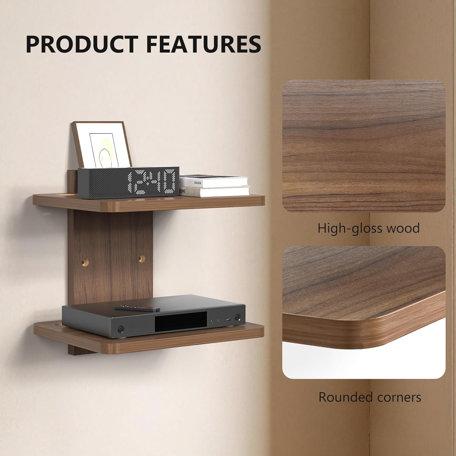 image:imageWALI Floating TV Shelf 2 Tier Projector Shelf for DVD Players Routers Game Consoles Cable Boxes Living Room Decor Accessories Wall Mount Shelves Holds Up to 22lbs CS202N 2Shelf Walnut BrownWalnut Brown