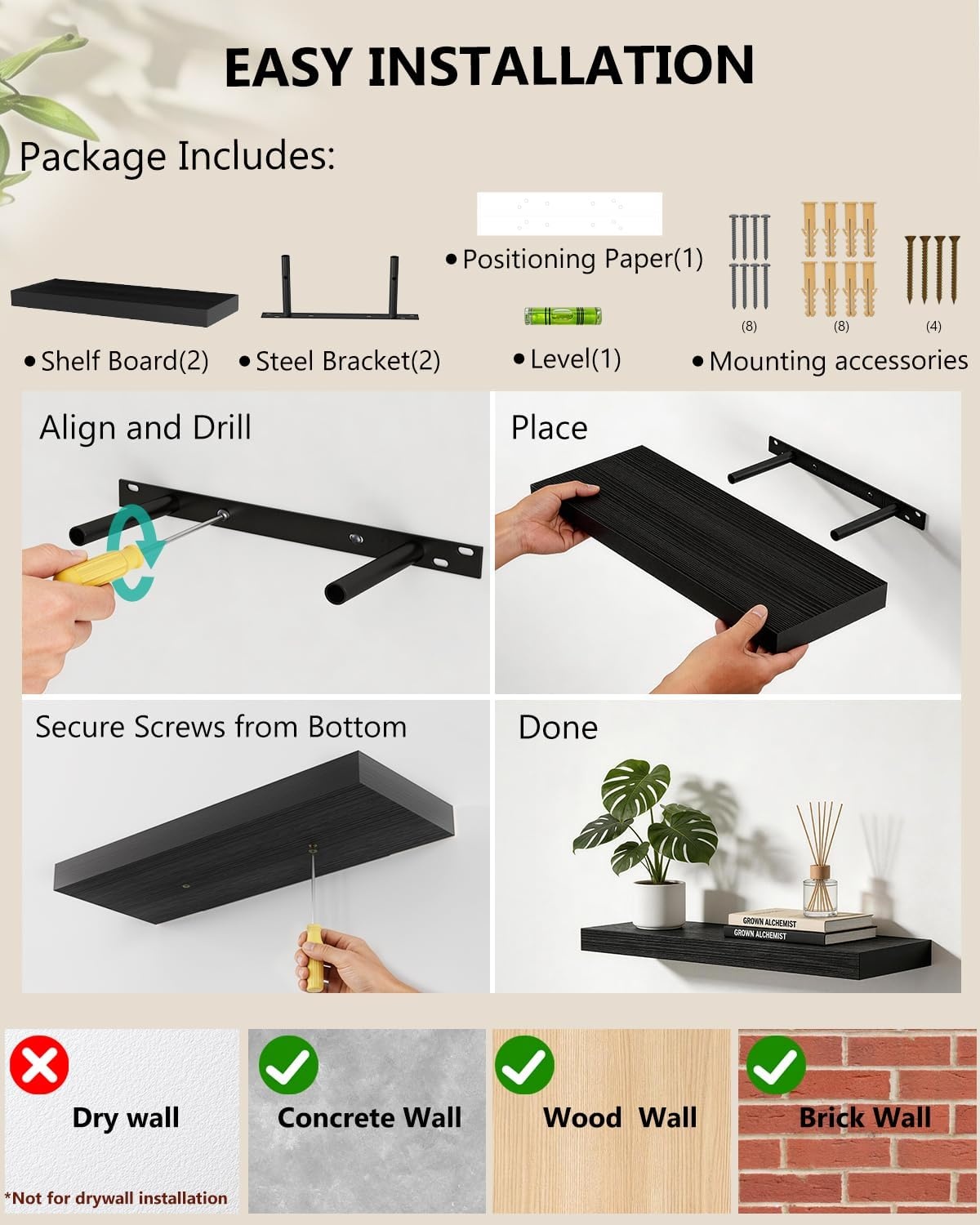 image:imageWALI Floating TV Shelf 2 Tier Projector Shelf for DVD Players Routers Game Consoles Cable Boxes Living Room Decor Accessories Wall Mount Shelves Holds Up to 22lbs CS202N 2Shelf Walnut BrownBlack