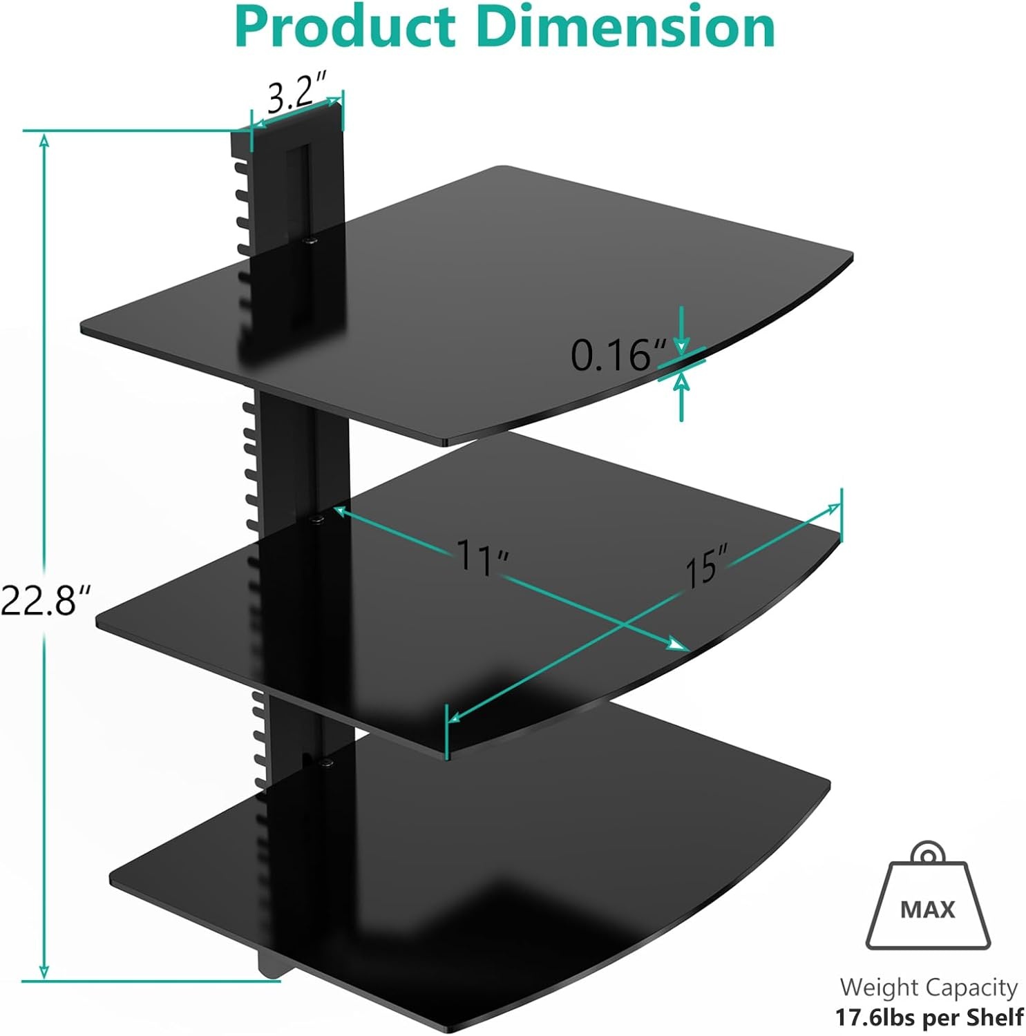 image:imageWALI Floating TV Shelf 2 Tier Projector Shelf for DVD Players Routers Game Consoles Cable Boxes Living Room Decor Accessories Wall Mount Shelves Holds Up to 22lbs CS202N 2Shelf Walnut BrownGlass Black