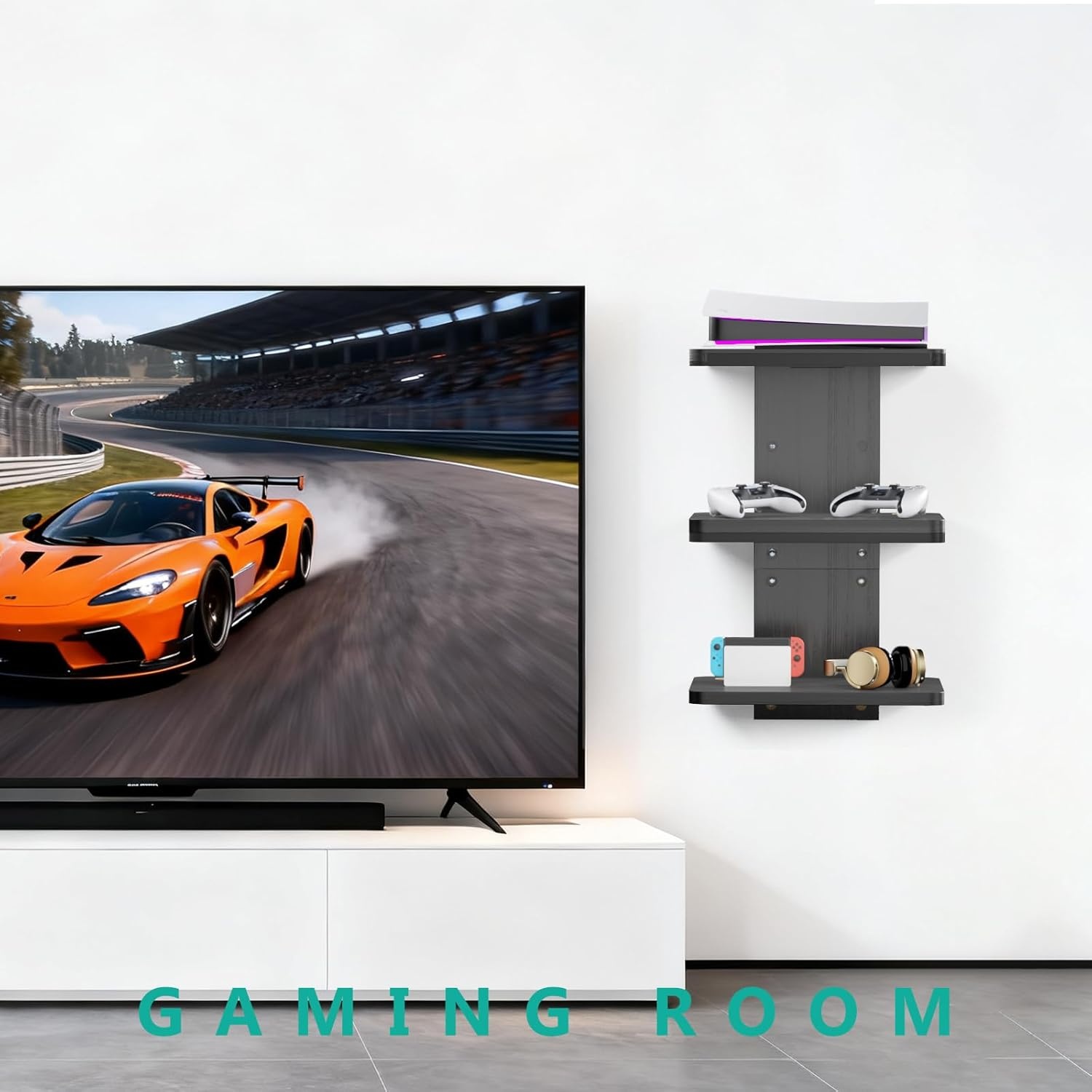 image:imageWALI Floating TV Shelf 2 Tier Projector Shelf for DVD Players Routers Game Consoles Cable Boxes Living Room Decor Accessories Wall Mount Shelves Holds Up to 22lbs CS202N 2Shelf Walnut BrownBlack