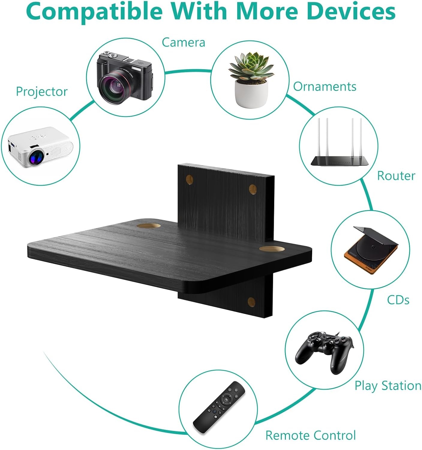 image:imageWALI Floating TV Shelf 2 Tier Projector Shelf for DVD Players Routers Game Consoles Cable Boxes Living Room Decor Accessories Wall Mount Shelves Holds Up to 22lbs CS202N 2Shelf Walnut BrownBlack