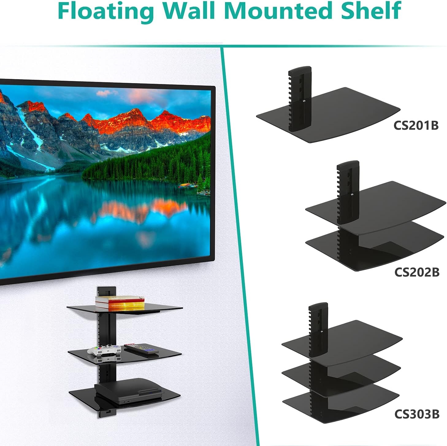 image:imageWALI Floating TV Shelf 2 Tier Projector Shelf for DVD Players Routers Game Consoles Cable Boxes Living Room Decor Accessories Wall Mount Shelves Holds Up to 22lbs CS202N 2Shelf Walnut BrownGlass Black