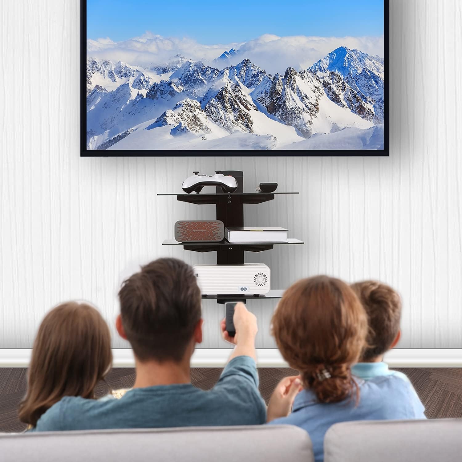 image:imageWALI Floating TV Shelf 2 Tier Projector Shelf for DVD Players Routers Game Consoles Cable Boxes Living Room Decor Accessories Wall Mount Shelves Holds Up to 22lbs CS202N 2Shelf Walnut BrownGlass Black