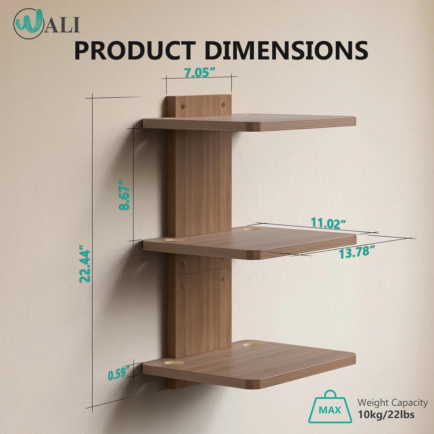 image:imageWALI Floating TV Shelf 2 Tier Projector Shelf for DVD Players Routers Game Consoles Cable Boxes Living Room Decor Accessories Wall Mount Shelves Holds Up to 22lbs CS202N 2Shelf Walnut BrownWalnut Brown