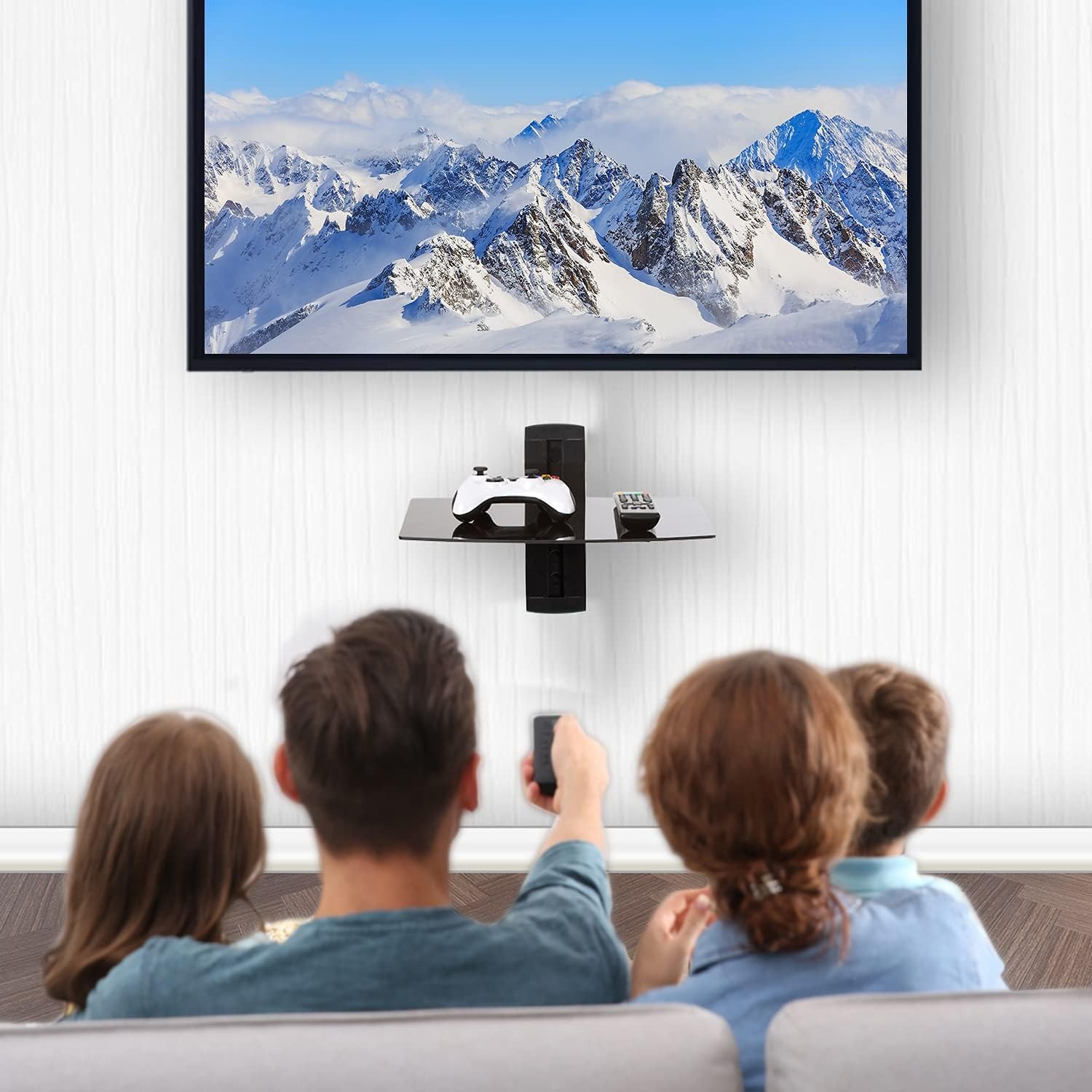 image:imageWALI Floating TV Shelf 2 Tier Projector Shelf for DVD Players Routers Game Consoles Cable Boxes Living Room Decor Accessories Wall Mount Shelves Holds Up to 22lbs CS202N 2Shelf Walnut BrownGlass Black