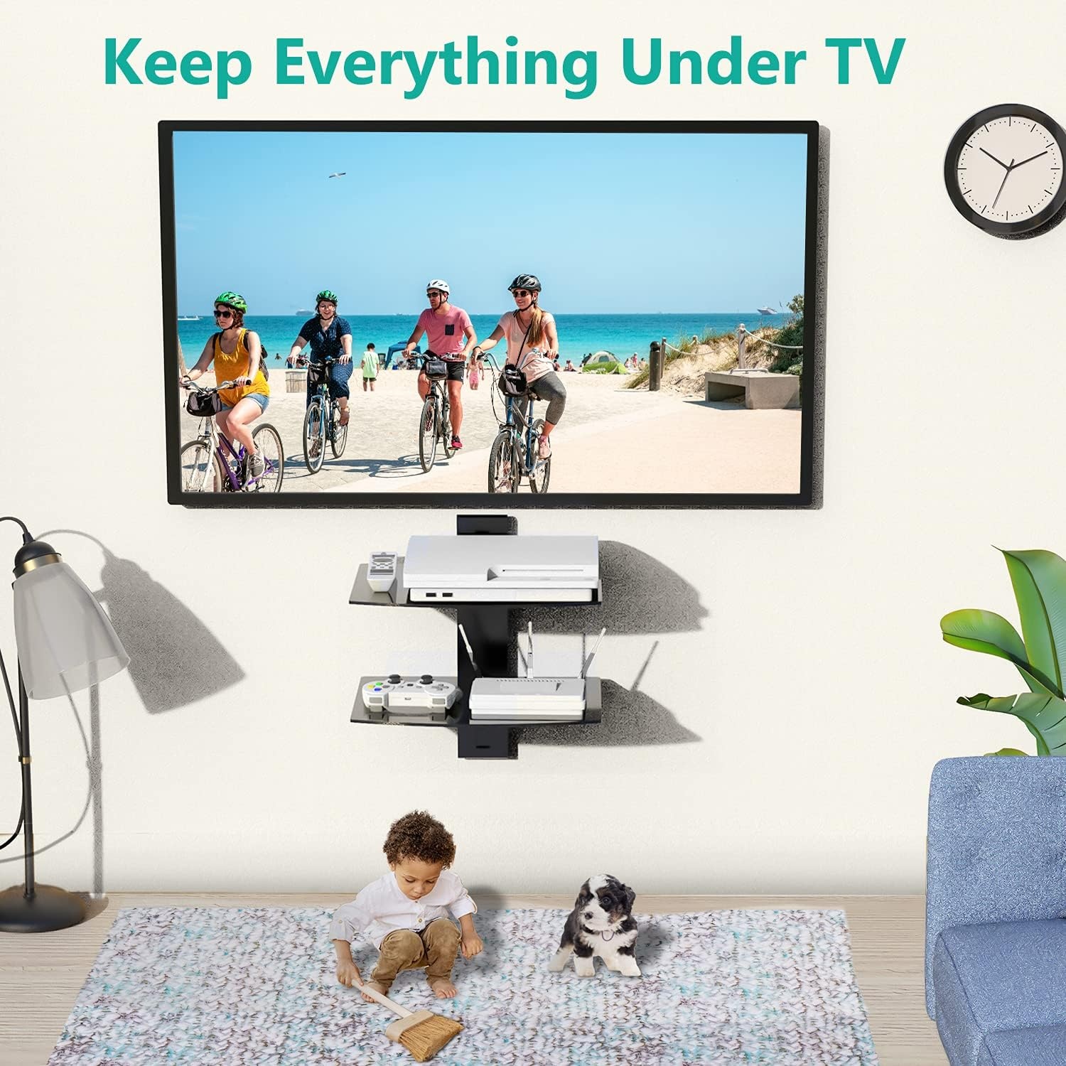 image:imageWALI Floating TV Shelf 2 Tier Projector Shelf for DVD Players Routers Game Consoles Cable Boxes Living Room Decor Accessories Wall Mount Shelves Holds Up to 22lbs CS202N 2Shelf Walnut BrownGlass Black