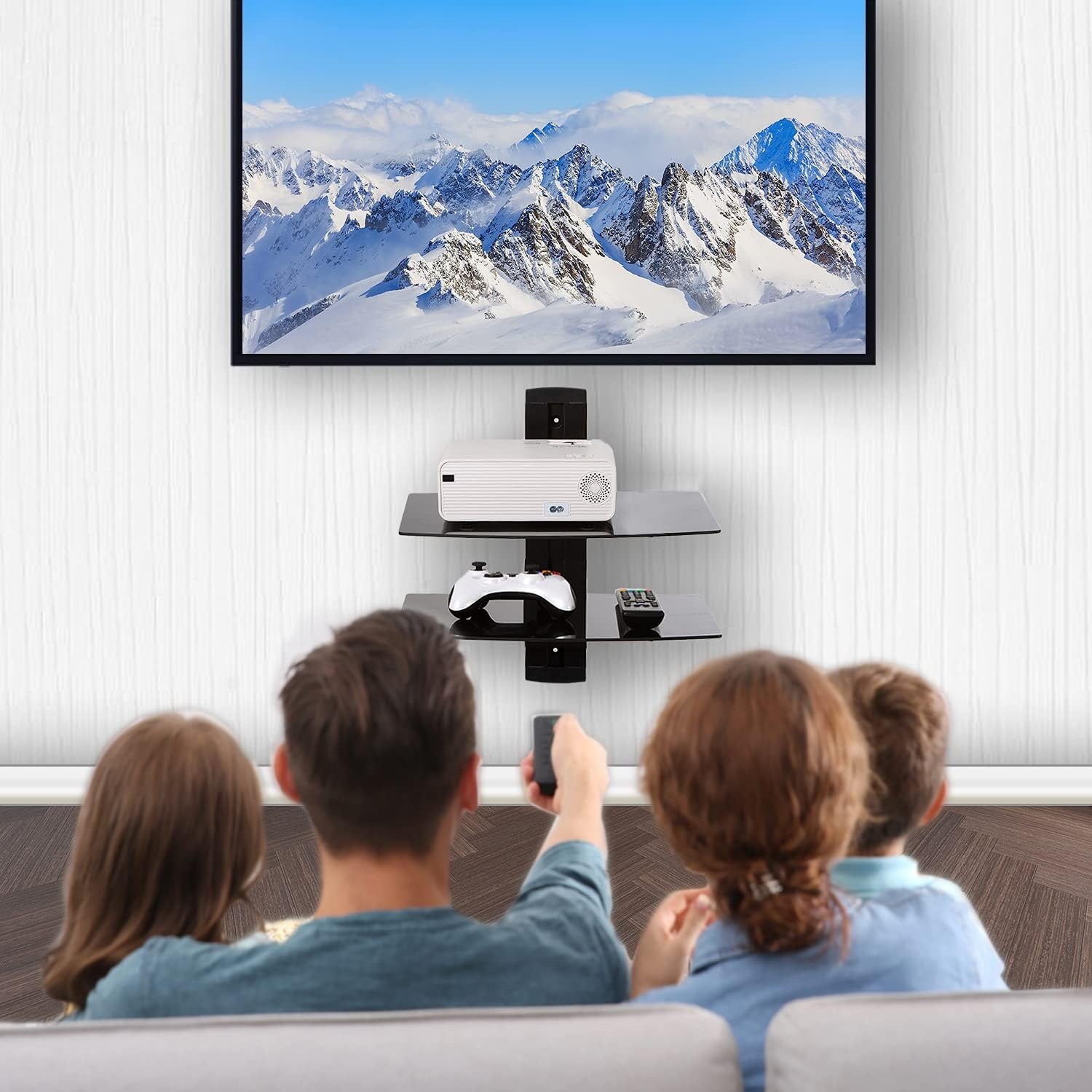 image:imageWALI Floating TV Shelf 2 Tier Projector Shelf for DVD Players Routers Game Consoles Cable Boxes Living Room Decor Accessories Wall Mount Shelves Holds Up to 22lbs CS202N 2Shelf Walnut BrownGlass Black
