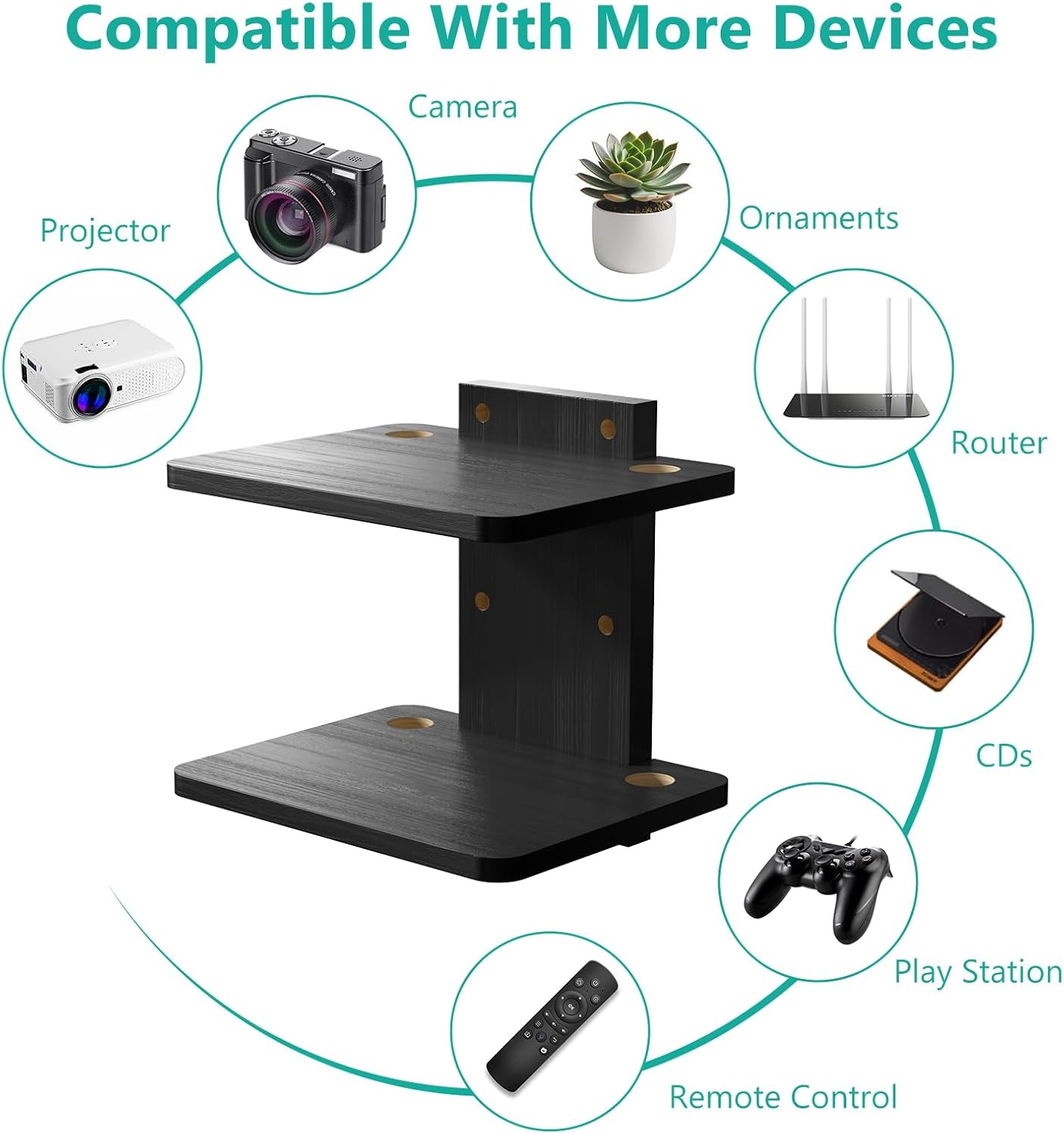 image:imageWALI Floating TV Shelf 2 Tier Projector Shelf for DVD Players Routers Game Consoles Cable Boxes Living Room Decor Accessories Wall Mount Shelves Holds Up to 22lbs CS202N 2Shelf Walnut BrownBlack