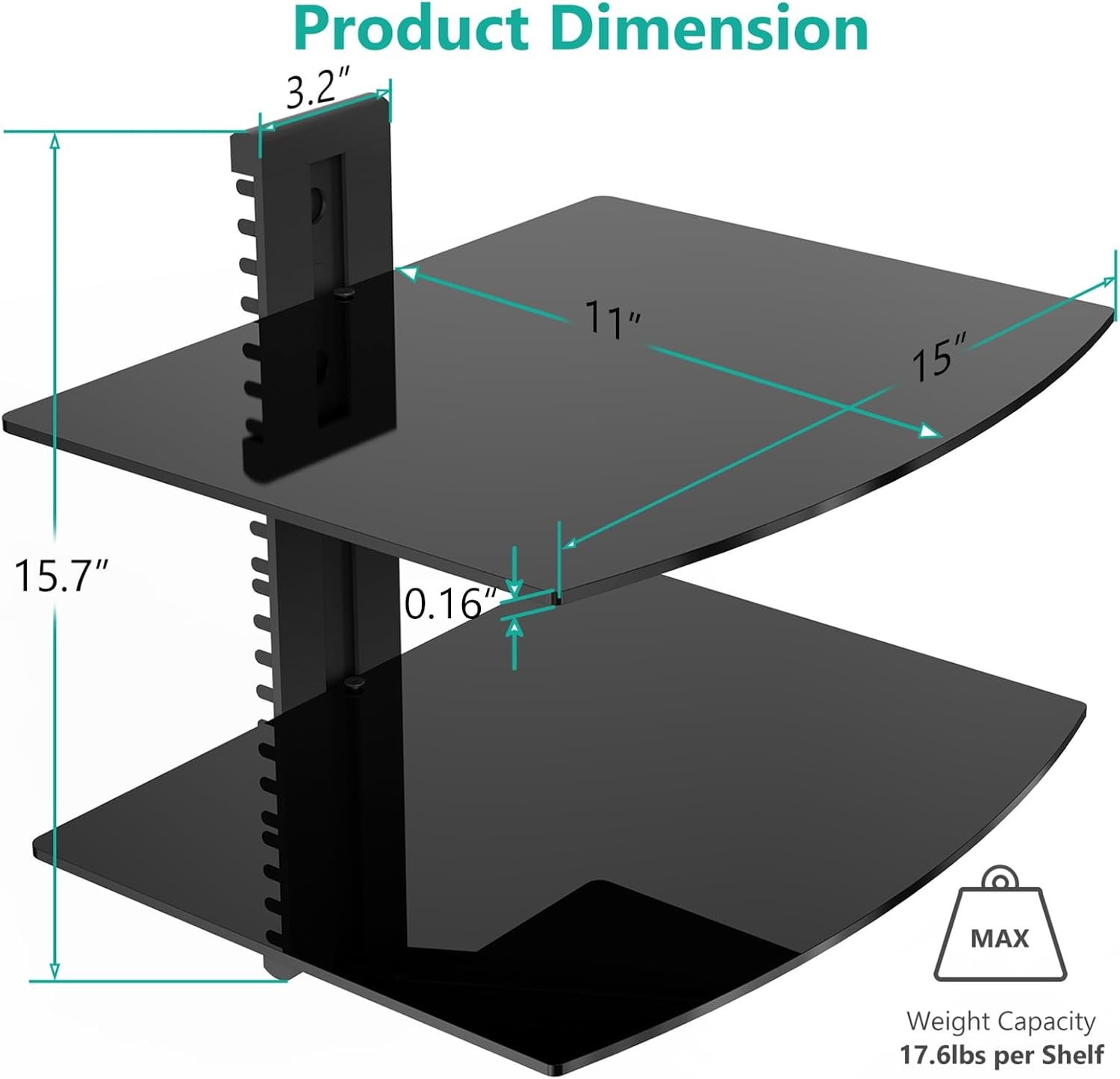 image:imageWALI Floating TV Shelf 2 Tier Projector Shelf for DVD Players Routers Game Consoles Cable Boxes Living Room Decor Accessories Wall Mount Shelves Holds Up to 22lbs CS202N 2Shelf Walnut BrownGlass Black