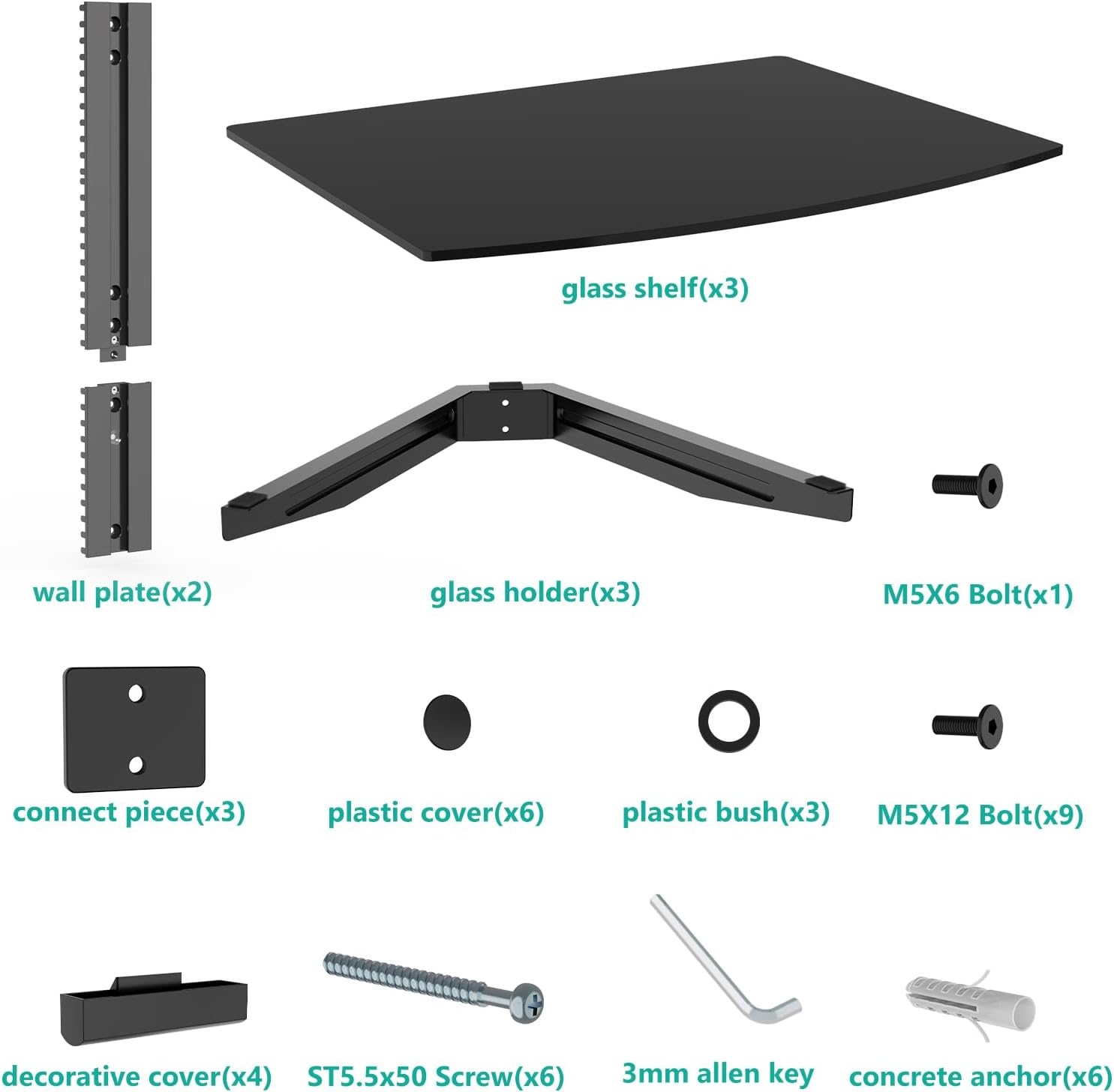 image:imageWALI Floating TV Shelf 2 Tier Projector Shelf for DVD Players Routers Game Consoles Cable Boxes Living Room Decor Accessories Wall Mount Shelves Holds Up to 22lbs CS202N 2Shelf Walnut BrownGlass Black