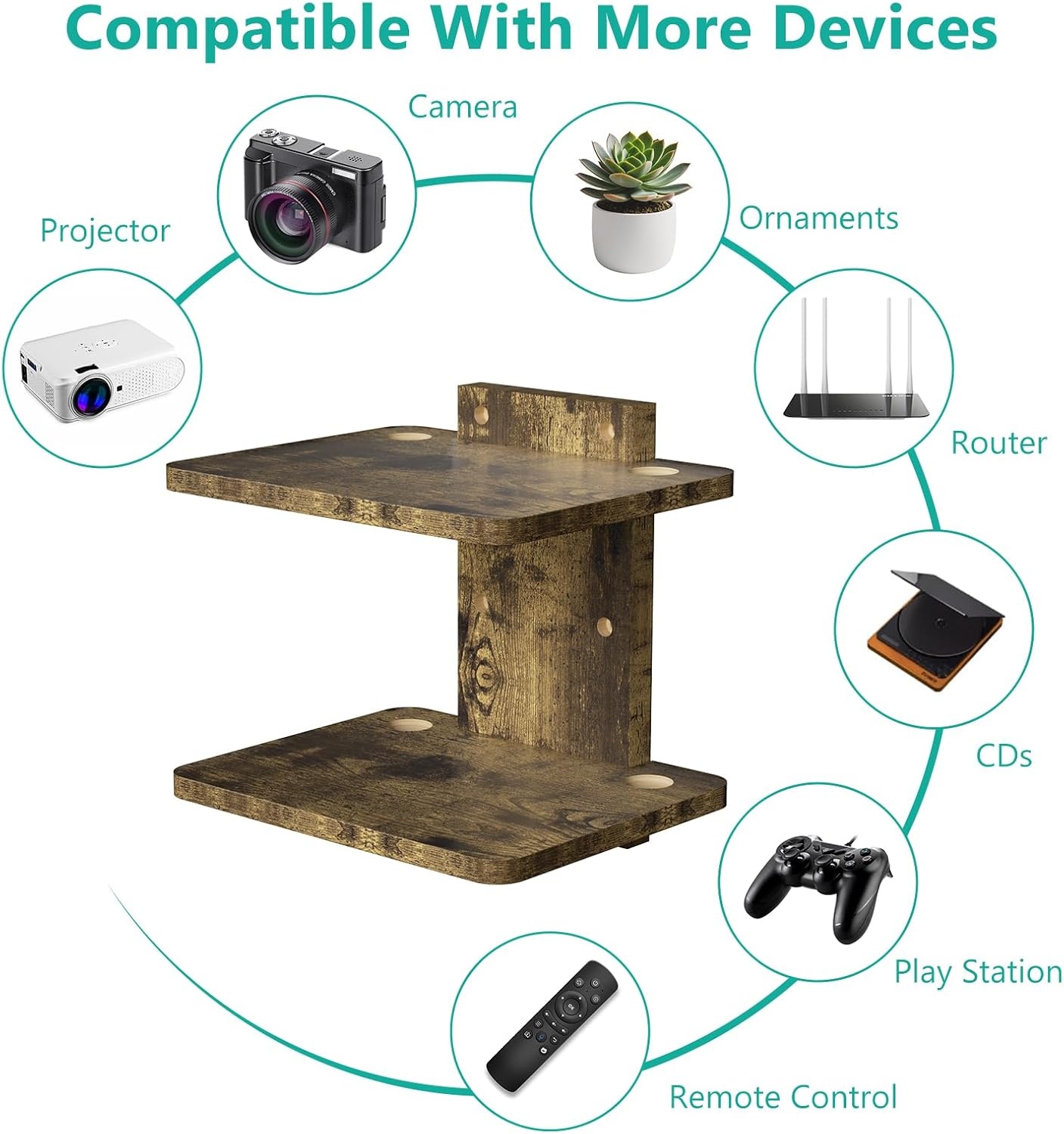 image:imageWALI Floating TV Shelf 2 Tier Projector Shelf for DVD Players Routers Game Consoles Cable Boxes Living Room Decor Accessories Wall Mount Shelves Holds Up to 22lbs CS202N 2Shelf Walnut BrownVintage Brown