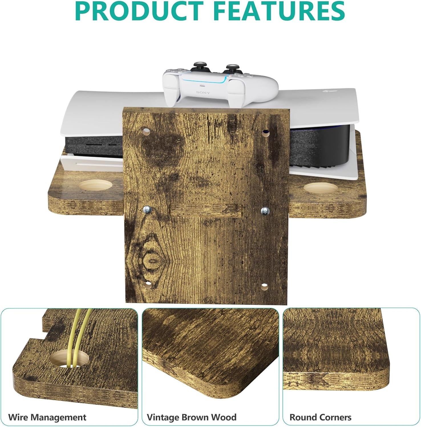 image:imageWALI Floating TV Shelf 2 Tier Projector Shelf for DVD Players Routers Game Consoles Cable Boxes Living Room Decor Accessories Wall Mount Shelves Holds Up to 22lbs CS202N 2Shelf Walnut BrownVintage Brown